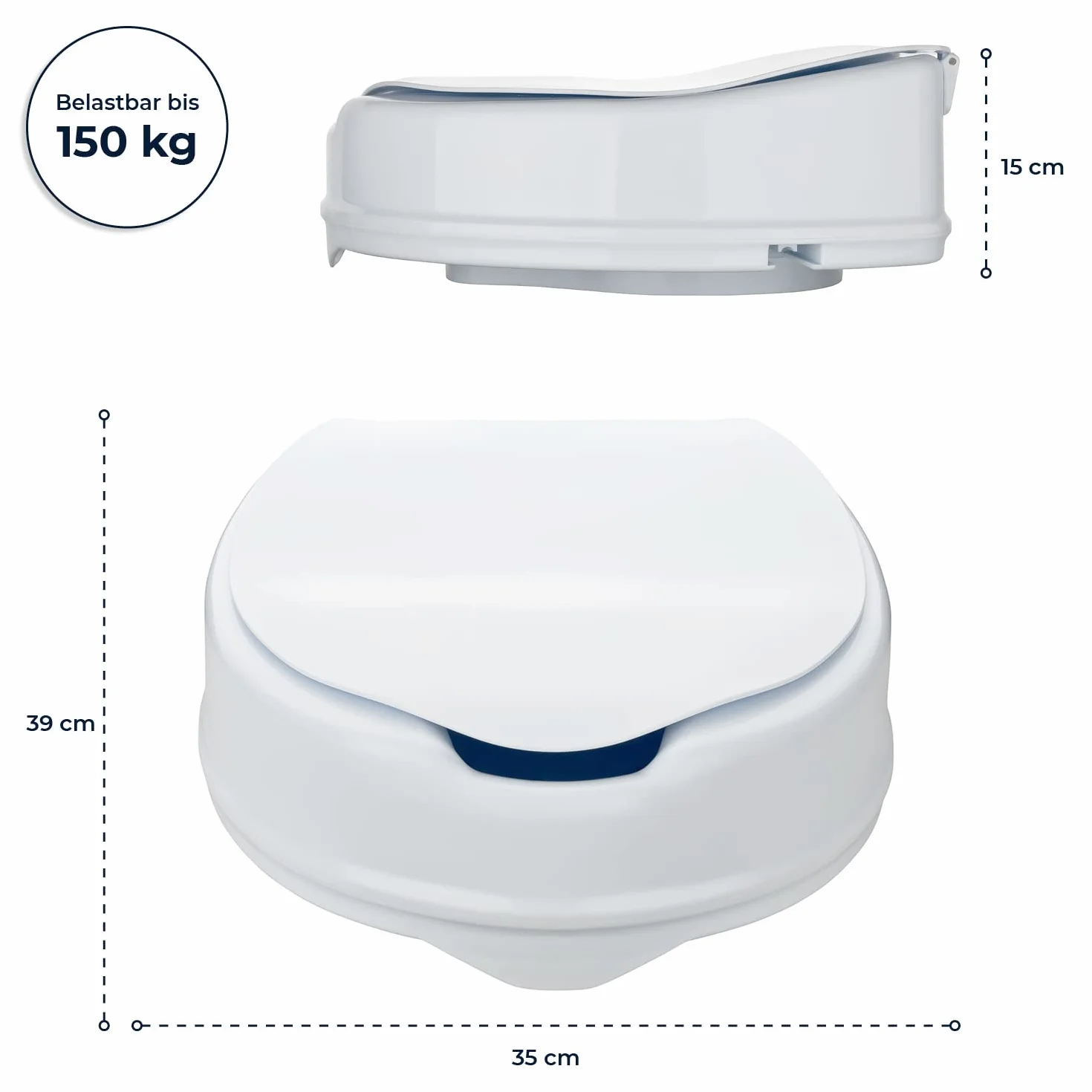 flexilife Podwyższenie deski sedesowej z pokrywą dla seniorów – do wyboru 10 cm lub 15 cm – podwyższenie deski sedesowej (15 cm)