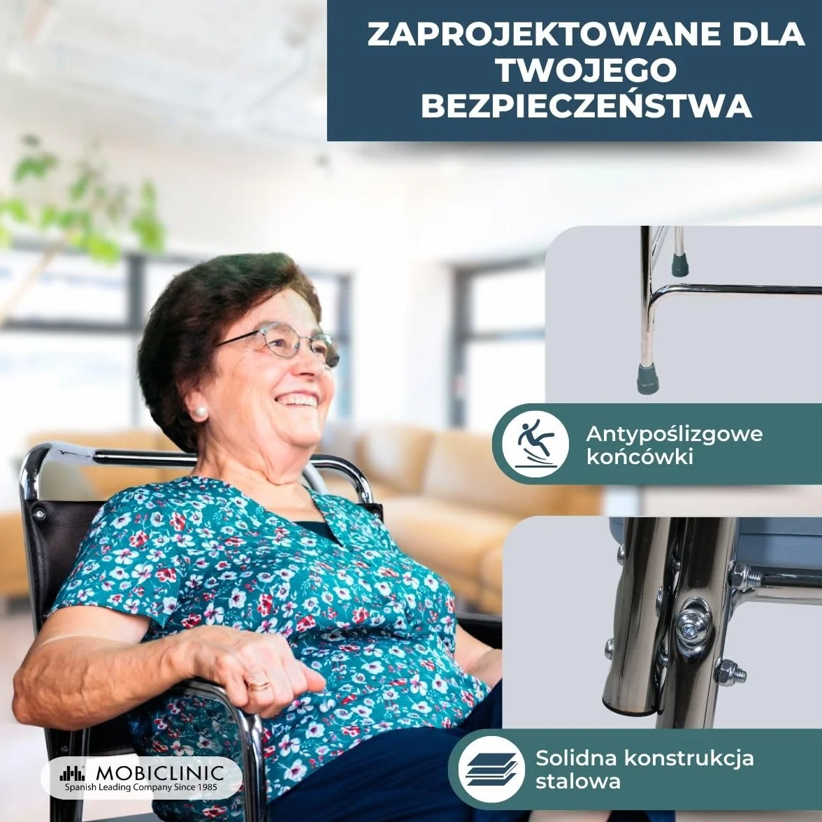 Krzesło toaletowe | Z pokrowcem | Podłokietniki | Podkładki antypoślizgowe | Żaglówka | Mobiclinic