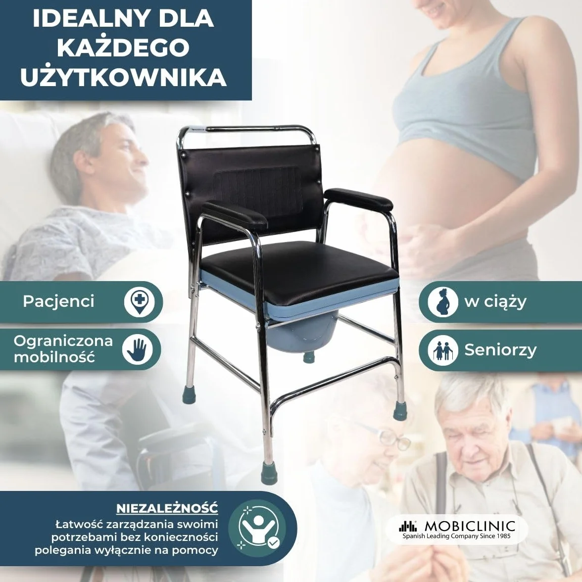 Krzesło toaletowe | Z pokrowcem | Podłokietniki | Podkładki antypoślizgowe | Żaglówka | Mobiclinic