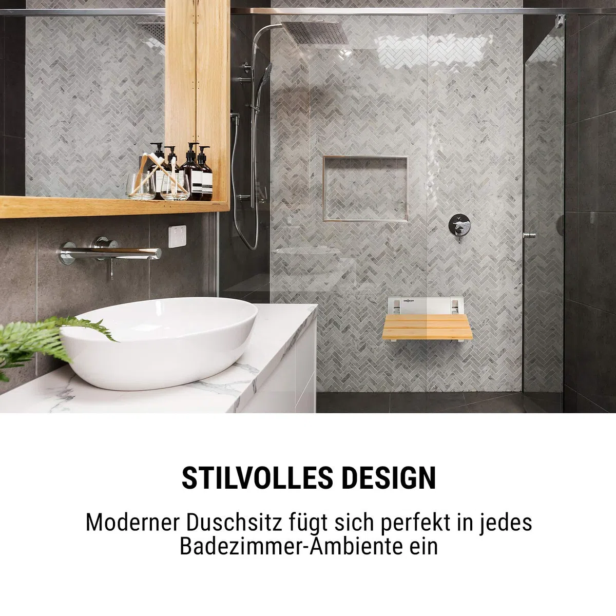 Oneconcept Arielle siedzisko prysznicowe – składane siedzisko z bambusową powierzchnią do siedzenia, zawieszenie ze stopu aluminium, maks. waga: 160 kg, w zestawie materiał montażowy, typ: Arielle,