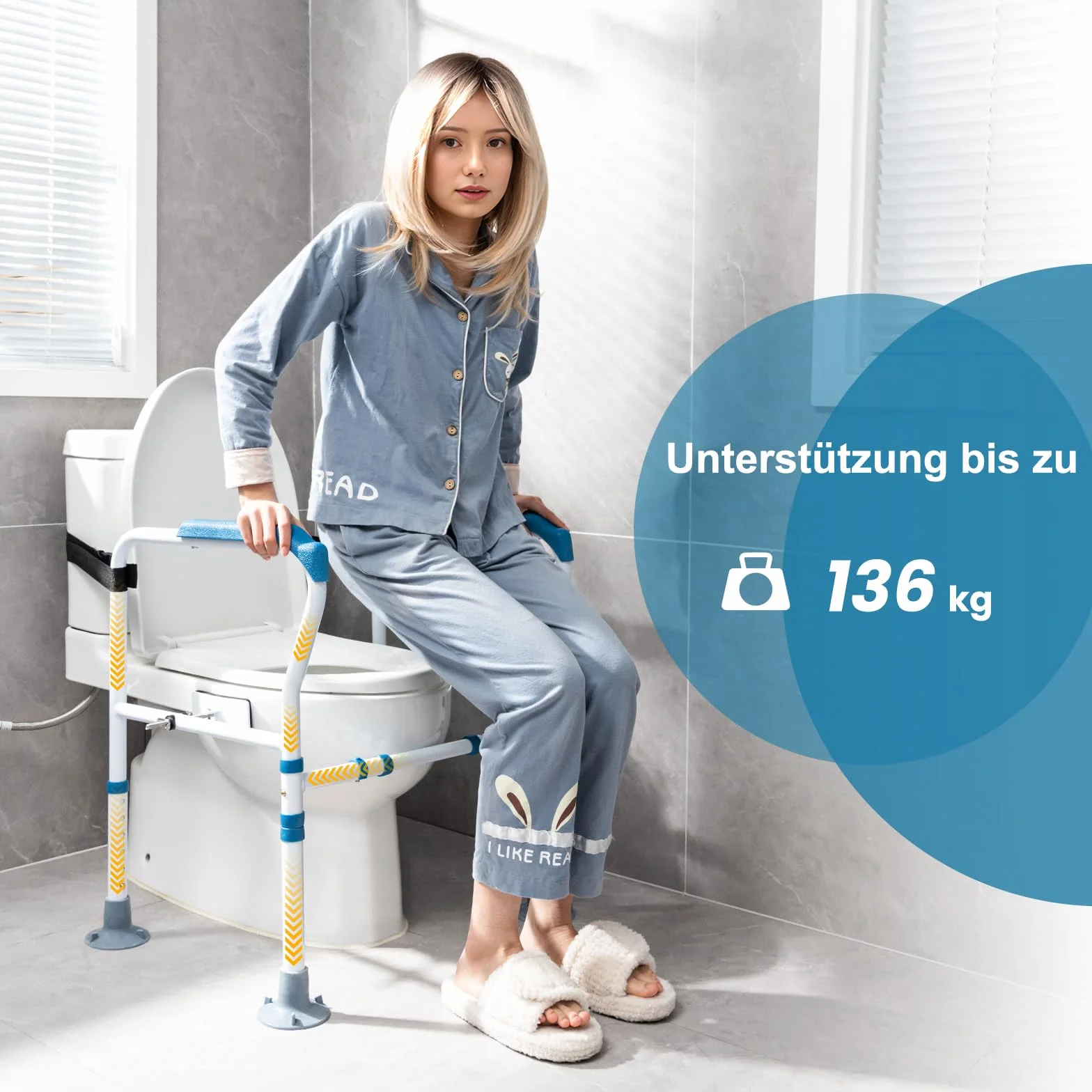 COSTWAY Pomoc przy wstawaniu toalety, 6-stopniowa regulacja wysokości | do 136 kg | z antypoślizgowymi nóżkami | do każdej toalety, podpórki toaletowej dla seniorów i niepełnosprawnych, pomoc do WC z