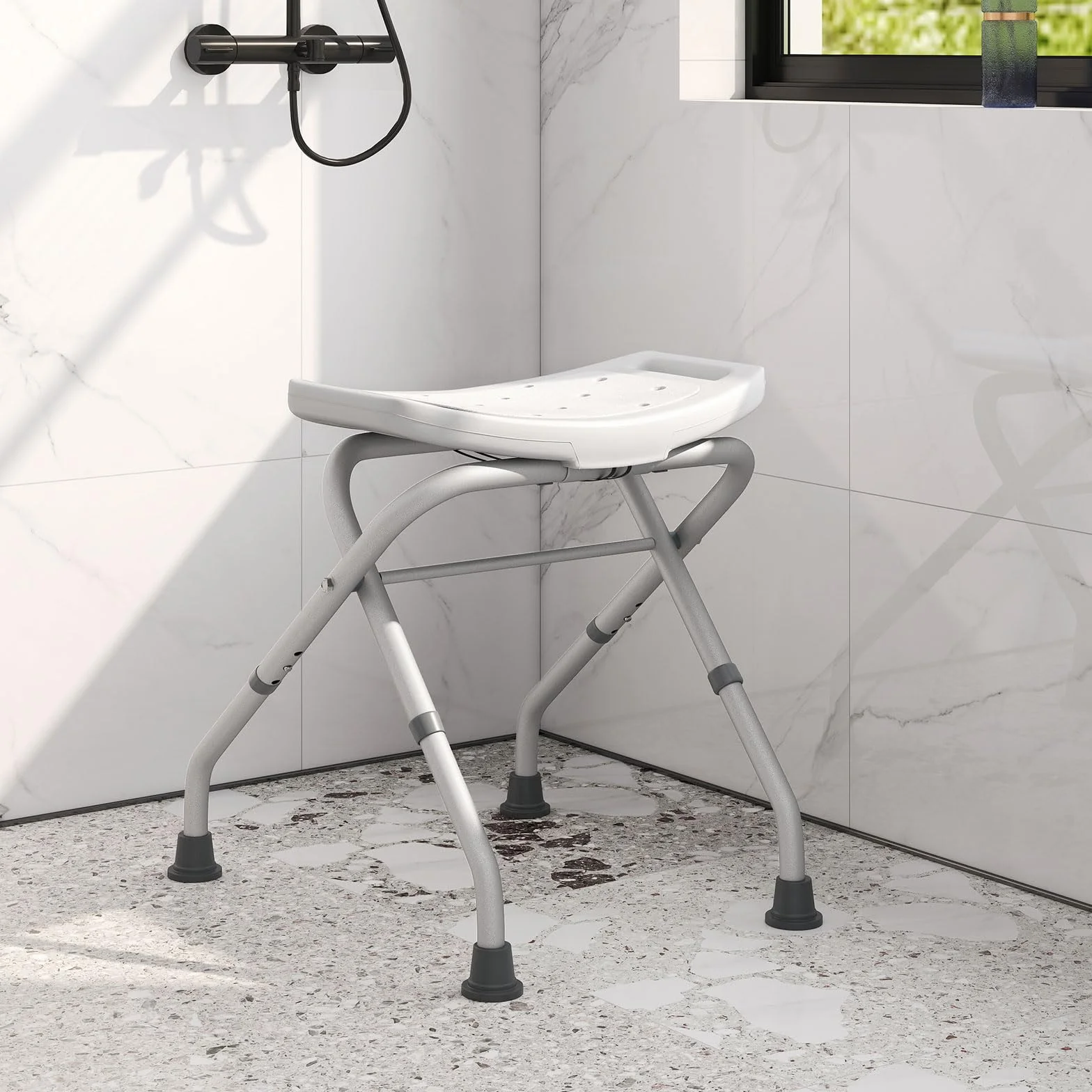 COSTWAY Taboret prysznicowy składany, krzesło prysznicowe 49-52,5 cm, z regulacją wysokości, ławka prysznicowa, obciążenie do 150 kg, taboret łazienkowy z antypoślizgowymi gumowymi nóżkami, pomoc pod