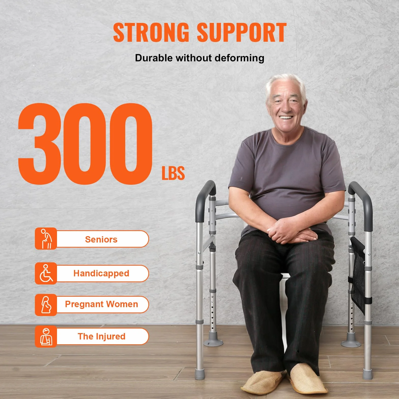 VEVOR Balustrada bezpieczeństwa toalety, pomoc przy wstawaniu, deska sedesowa 136 kg, z antypoślizgowymi uchwytami, poręcze toaletowe ze wzmocnioną rurą ze stopu aluminium, dla kobiet w ciąży