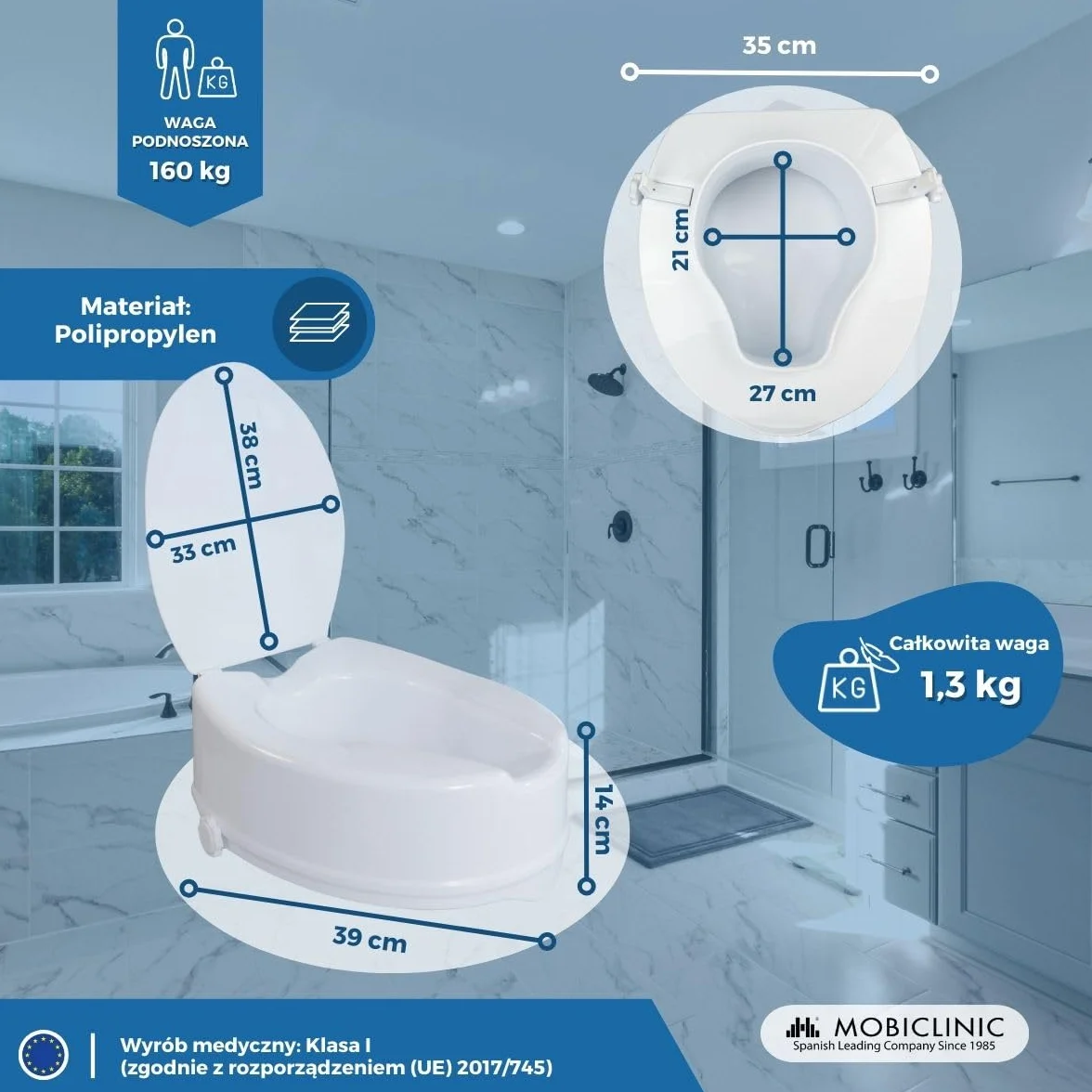 Podnieść WC | powiekach | 14 cm | biały | regulowane | Titan | Mobiclinic