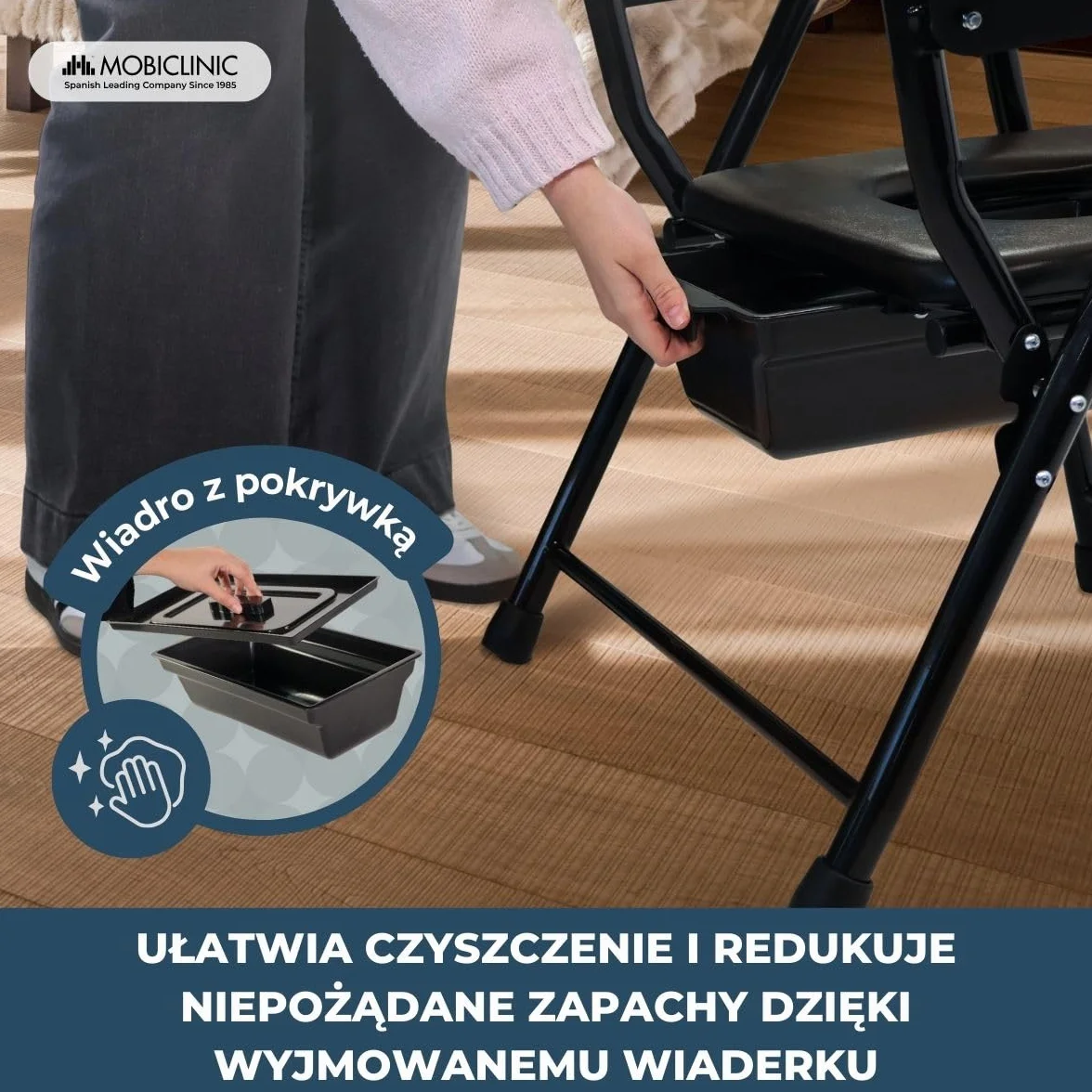 Mobiclinic, Guadalquivir, Krzesł do wc dla osób niepełnosprawnych, Upośledzonych, Starszych, Składane, Podłokietniki, Ergonomiczne siedzisko, Maty antypoślizgowe, Kolor czarny