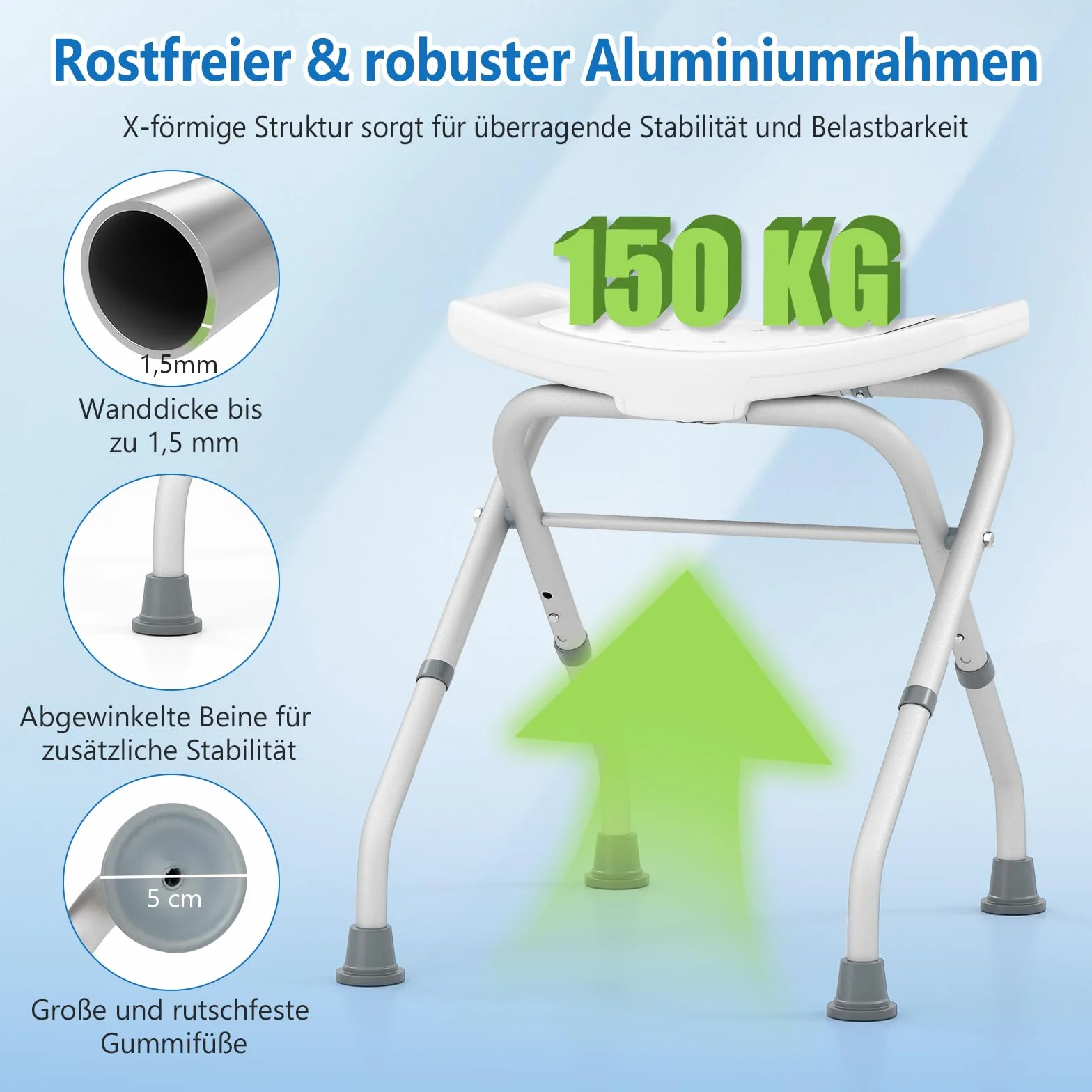 COSTWAY Taboret prysznicowy składany, krzesło prysznicowe 49-52,5 cm, z regulacją wysokości, ławka prysznicowa, obciążenie do 150 kg, taboret łazienkowy z antypoślizgowymi gumowymi nóżkami, pomoc pod