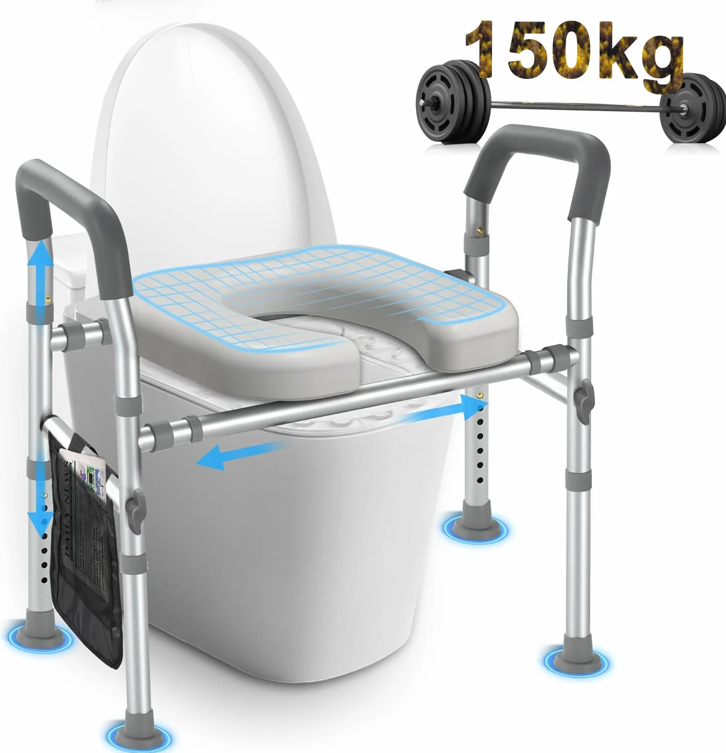 Podwyższenie deski sedesowej z podłokietnikami, z regulacją wysokości, pomoc w wstawaniu, toaleta dla seniorów, nośność 160 kg