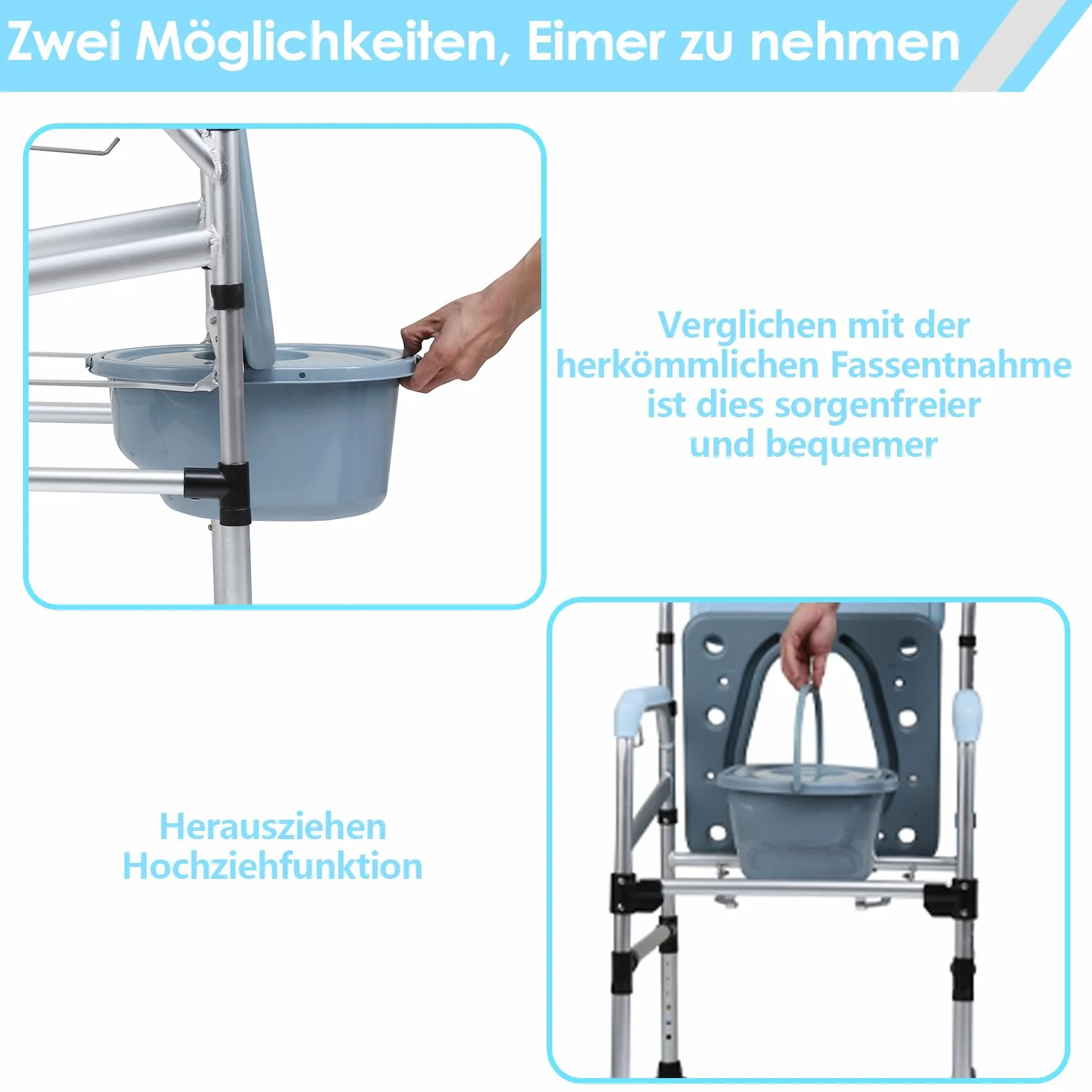 Krzesło toaletowe, krzesło łazienkowe, taboret prysznicowy do 160 kg, regulowana wysokość od 42 do 54 cm, z wyściełanym siedziskiem i wiadrem, krzesło nocne dla osób starszych i w ciąży