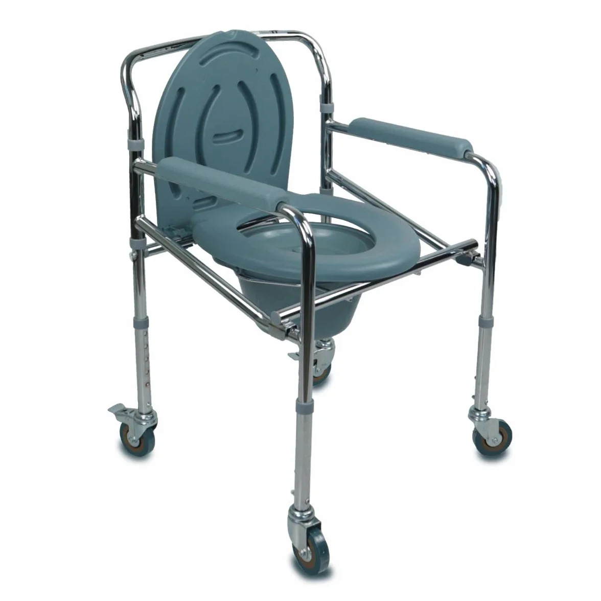 Mobiclinic®, Krzesło Toaletowe, Składane, Przenośna Toaleta, Zdejmowany Kubeł, Podłokietniki, Ergonomiczne Siedzisko, Do 100 kg, Kółka z Hamulcami, Antypoślizgowe Nóżki, Stal, Sprężynowe
