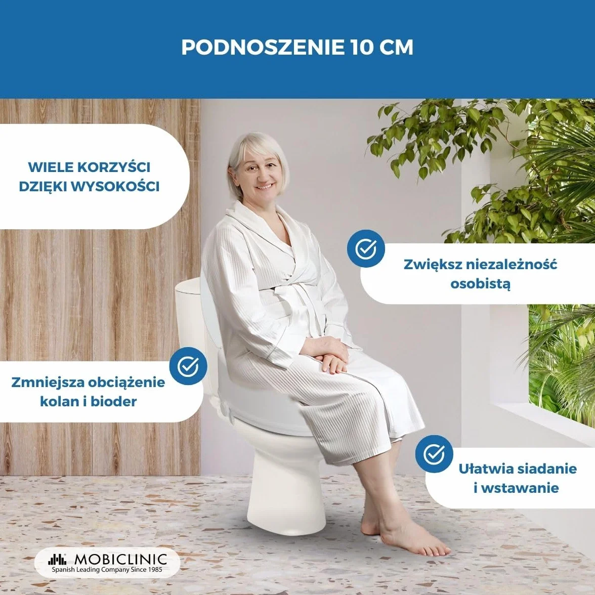 Mobiclinic, podnośnik do toalety, z pokrywą, 10 cm, biały, Titan
