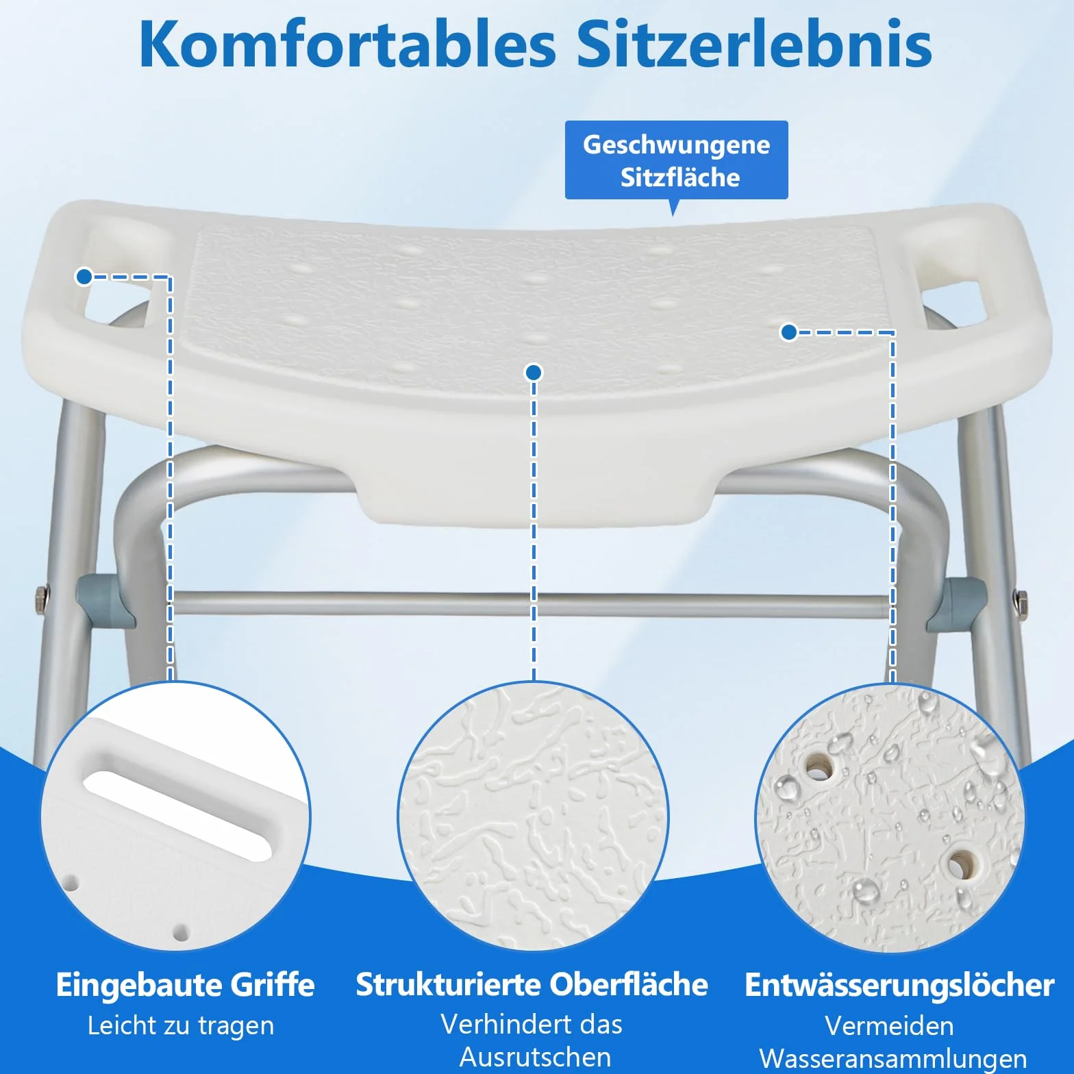COSTWAY Taboret prysznicowy składany, krzesło prysznicowe 49-52,5 cm, z regulacją wysokości, ławka prysznicowa, obciążenie do 150 kg, taboret łazienkowy z antypoślizgowymi gumowymi nóżkami, pomoc pod