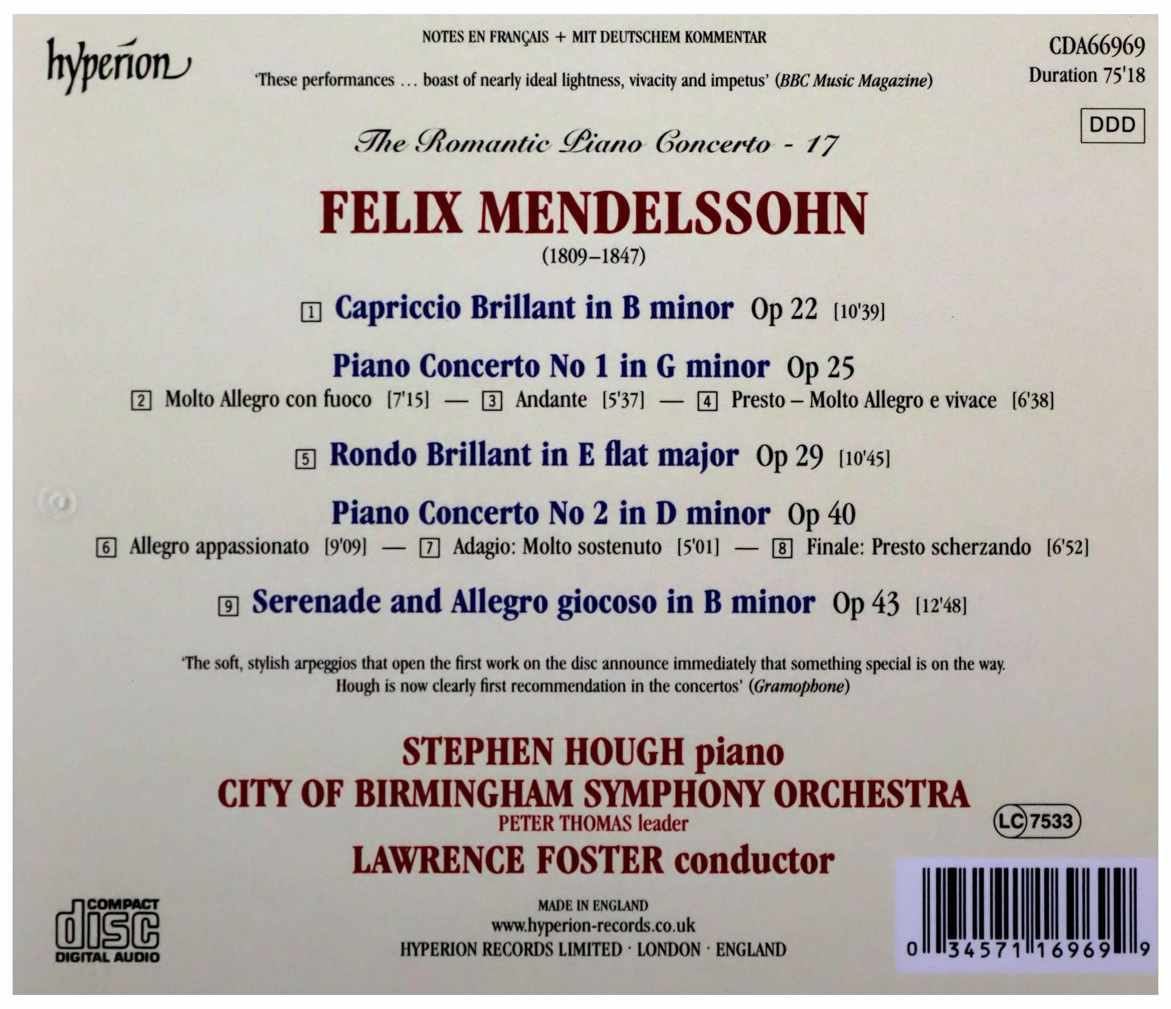 Mendelssohn: Piano Concertos Nos. 1 & 2 etc. (Hyperion Romantic Piano Concerto 17)