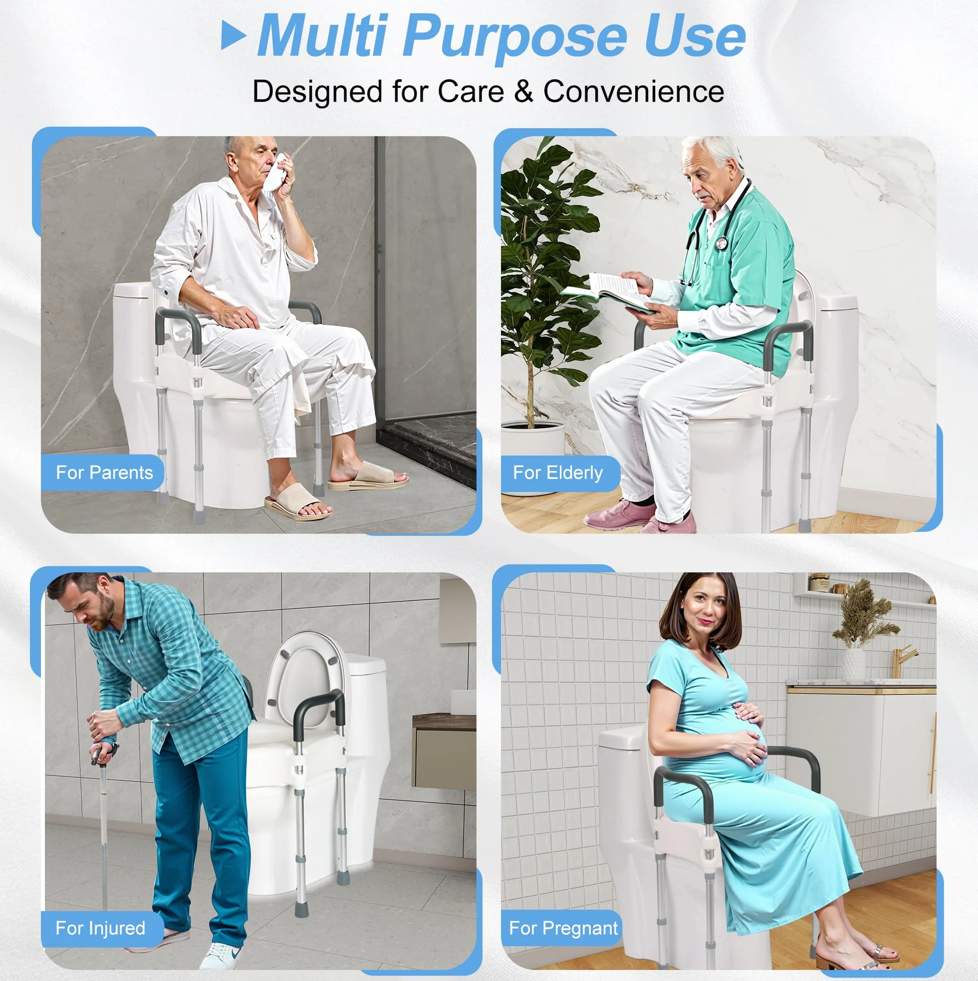 Podwyższacz sedesu, Podnośnik siedziska WC, Ergonomiczny podwyższacz dla seniorów, Siedzisko podwyższane z uchwytami, Bezpieczny, Łatwy montaż