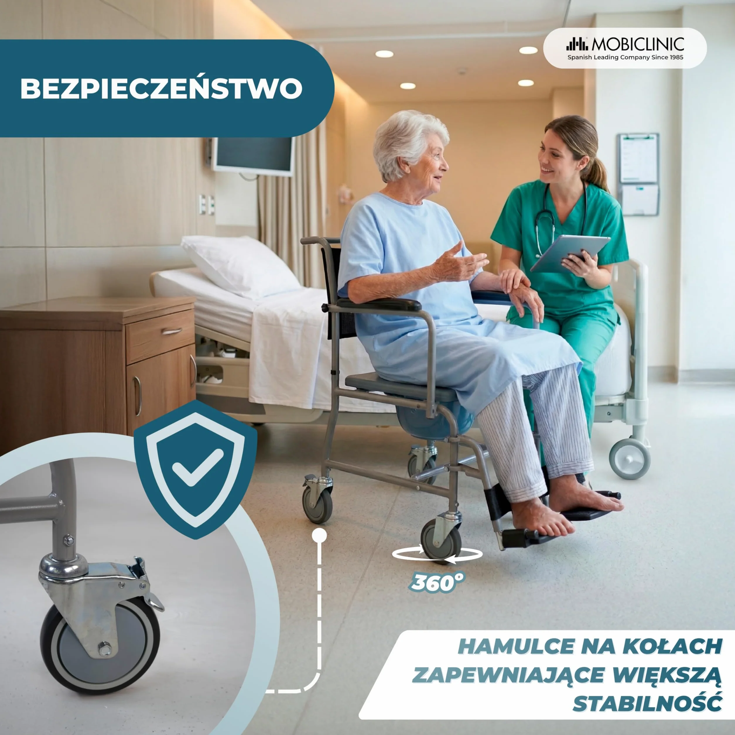 Mobiclinic, Wc krzesł na kółkach, Ancla, Toaleta dla osób niepełnosprawnych, Starszych, Składany podłokietnik i podnóżek ergonomiczny siedzenia, Szara