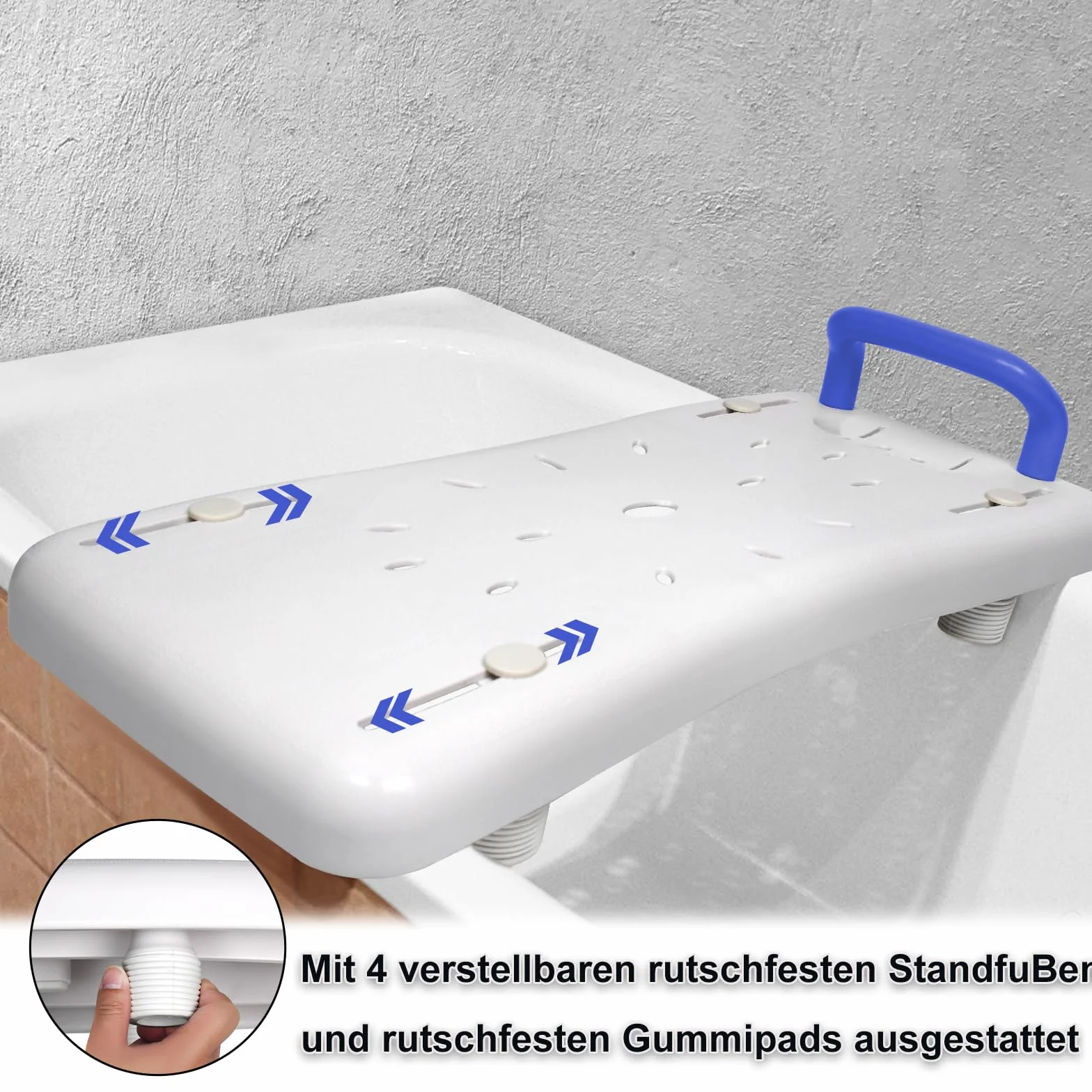 XMTECH Siedzisko do wanny dla seniorów, z ergonomicznie ukształtowanym uchwytem, antypoślizgowa, z tworzywa sztucznego, deska prysznicowa do wanny, z niebieskim uchwytem