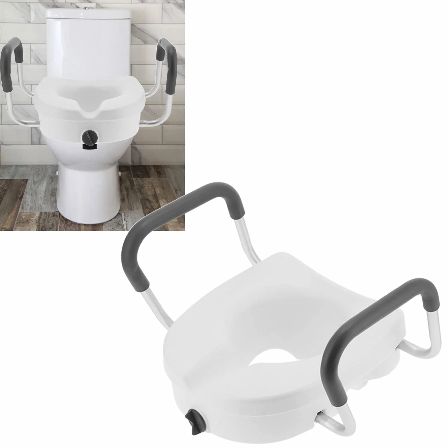 Podwyższona Deska Sedesowa z Regulowanymi Podłokietnikami Podwyższona Deska Sedesowa Podwyższona Deska Sedesowa 12 Cm Nasadka Toaletowa dla Seniorów, Kobiet w Ciąży, Osób