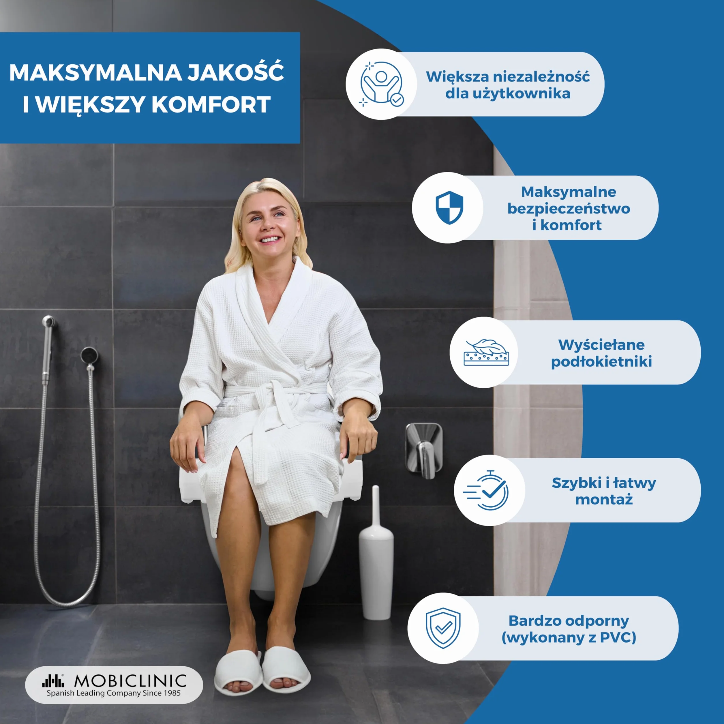 Mobiclinic, Podnośnik do toalety, Cibeles, Deska sedesowa, Hiszpańska marka, Wyściełane podłokietniki, Z uchwytami, Pomoce łazienkowe, Dla seniorów, Niepełnosprawnych, O ograniczonej sprawności ruchowej, Komfort, 10 cm