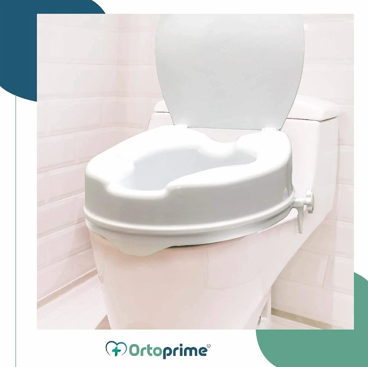 OrtoPrime Podwyższenie toalety dla osób niepełnosprawnych z pokrywką – wysokość 10 cm – ortopedyczny alzawater z bocznym systemem zabezpieczającym - uniwersalne, regulowane podnoszenie toalety