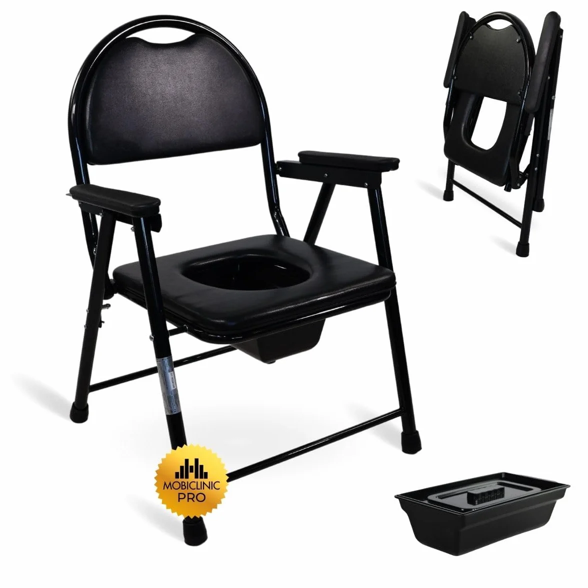 Mobiclinic, Guadalquivir, Krzesł do wc dla osób niepełnosprawnych, Upośledzonych, Starszych, Składane, Podłokietniki, Ergonomiczne siedzisko, Maty antypoślizgowe, Kolor czarny