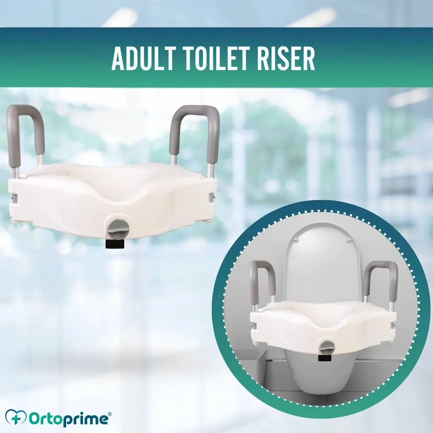 OrtoPrime Podnośnik toaletowy dla dorosłych z wyściełanym podłokietnikiem - Wysokość 12 cm - Podnośnik WC do toalety - Podnośnik toaletowy dla dorosłych z zabezpieczeniem - Podnośnik toaletowy