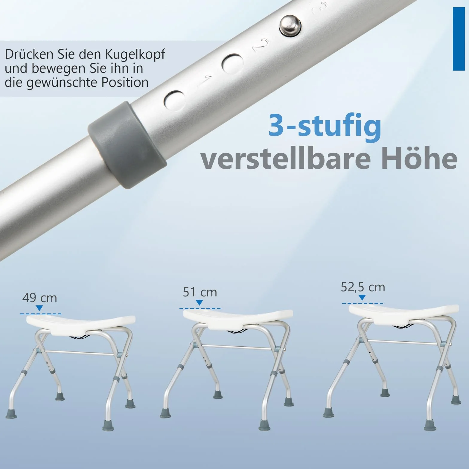 COSTWAY Taboret prysznicowy składany, krzesło prysznicowe 49-52,5 cm, z regulacją wysokości, ławka prysznicowa, obciążenie do 150 kg, taboret łazienkowy z antypoślizgowymi gumowymi nóżkami, pomoc pod