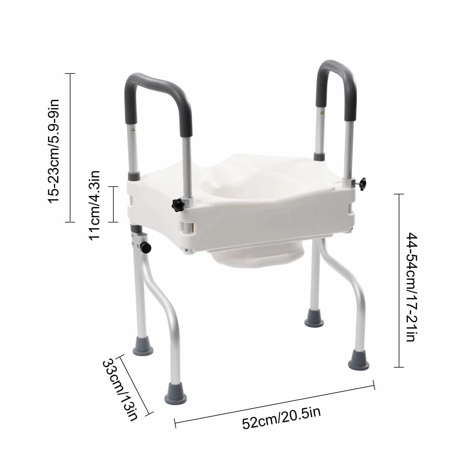 Podwyższenie deski sedesowej z podłokietnikami 11 cm, podwyższenie deski sedesowej dla seniorów o 150 kg, z regulacją wysokości, rama podpierająca do łazienki
