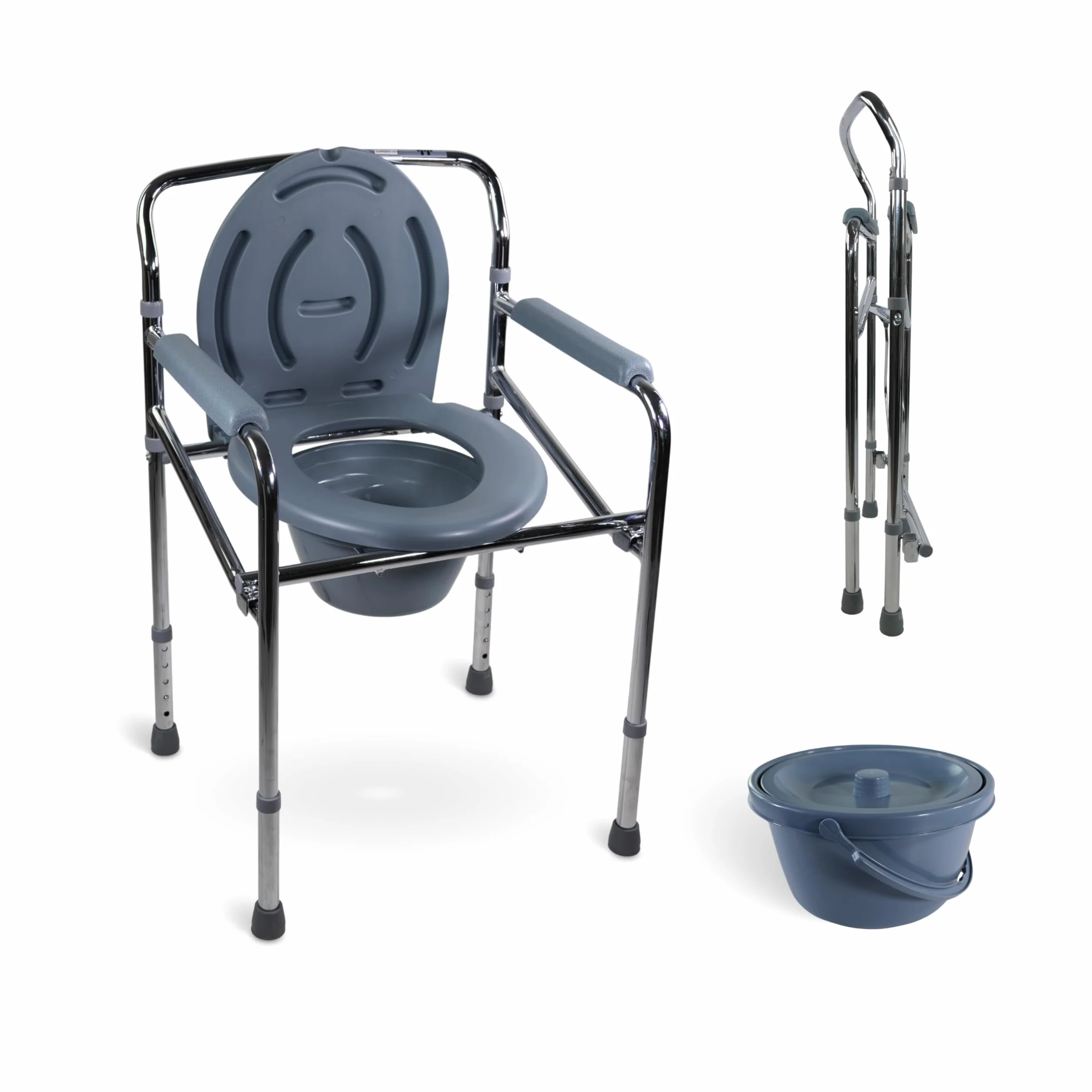 Mobiclinic, Puente, Krzesł z wc dla niepełnosprawnych, Inwalidów, Osób starszych, Składane, Podłokietniki, Ergonomiczne siedzisko, Stal chromowana, Podkładki antypoślizgowe