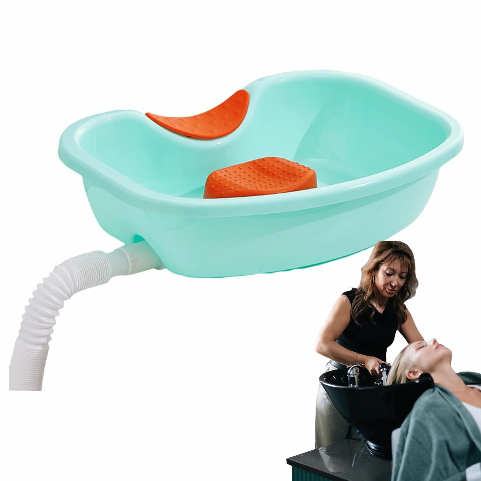 Przeno? miska szampon, przeno?ne miski szampon do domu z podparciem szyi - taca Buddy z w? ?em ?ywowym dla osób starszych, niepe?nosprawnych, niepe?nosprawnych, w ci? ?y, rannych