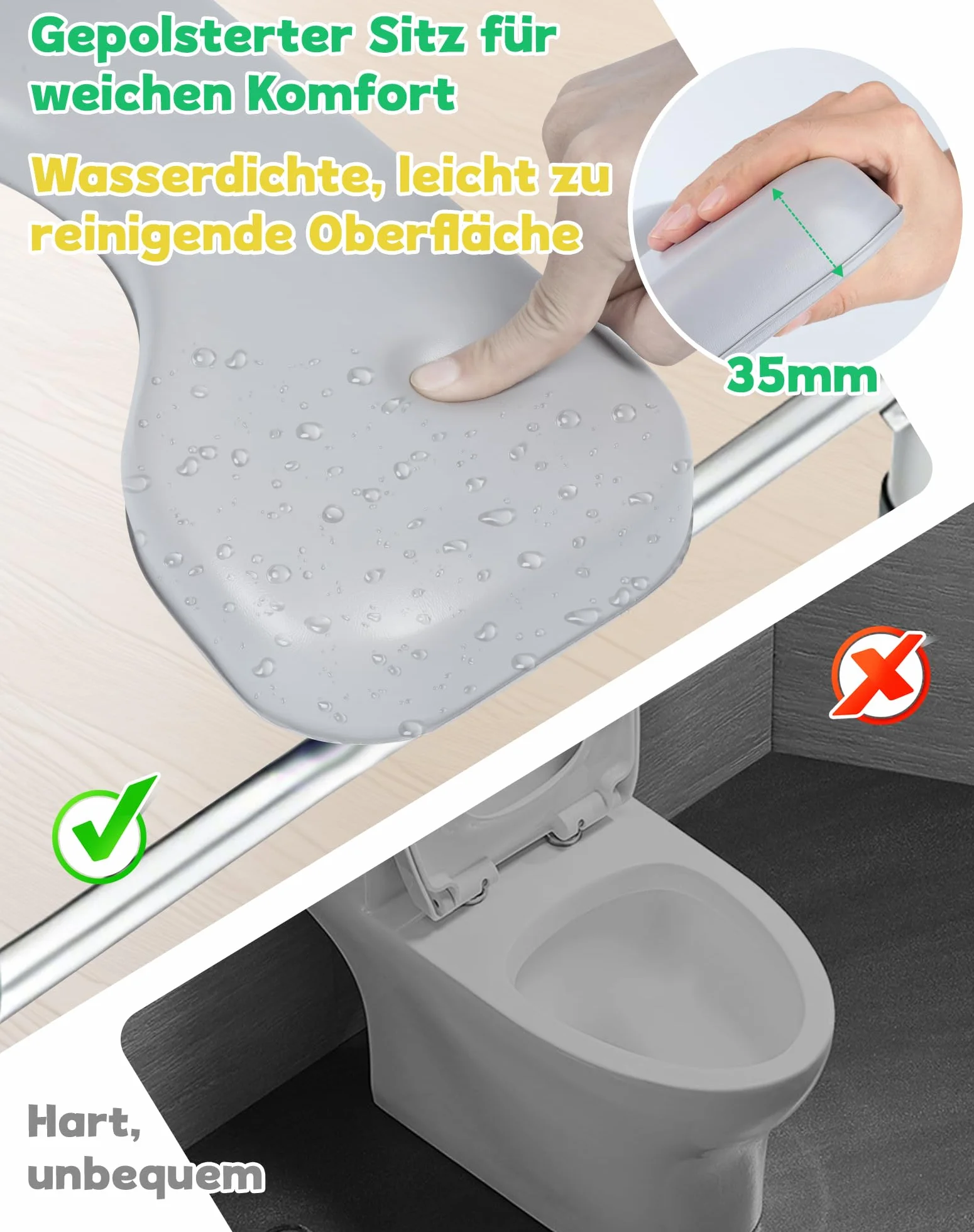 Podwyższenie deski sedesowej z podłokietnikami, 15 cm, podwyższona deska sedesowa dla seniorów, 7 regulowanych wysokości, dla dorosłych, pomoc przy wstawaniu, do 150 kg
