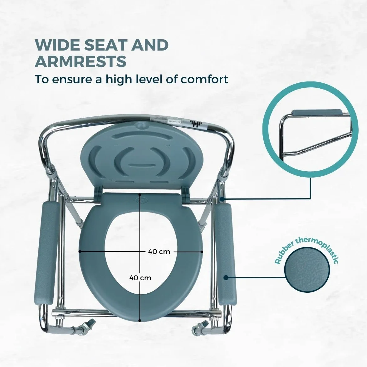 Mobiclinic®, Krzesło Toaletowe, Składane, Przenośna Toaleta, Zdejmowany Kubeł, Podłokietniki, Ergonomiczne Siedzisko, Do 100 kg, Kółka z Hamulcami, Antypoślizgowe Nóżki, Stal, Sprężynowe