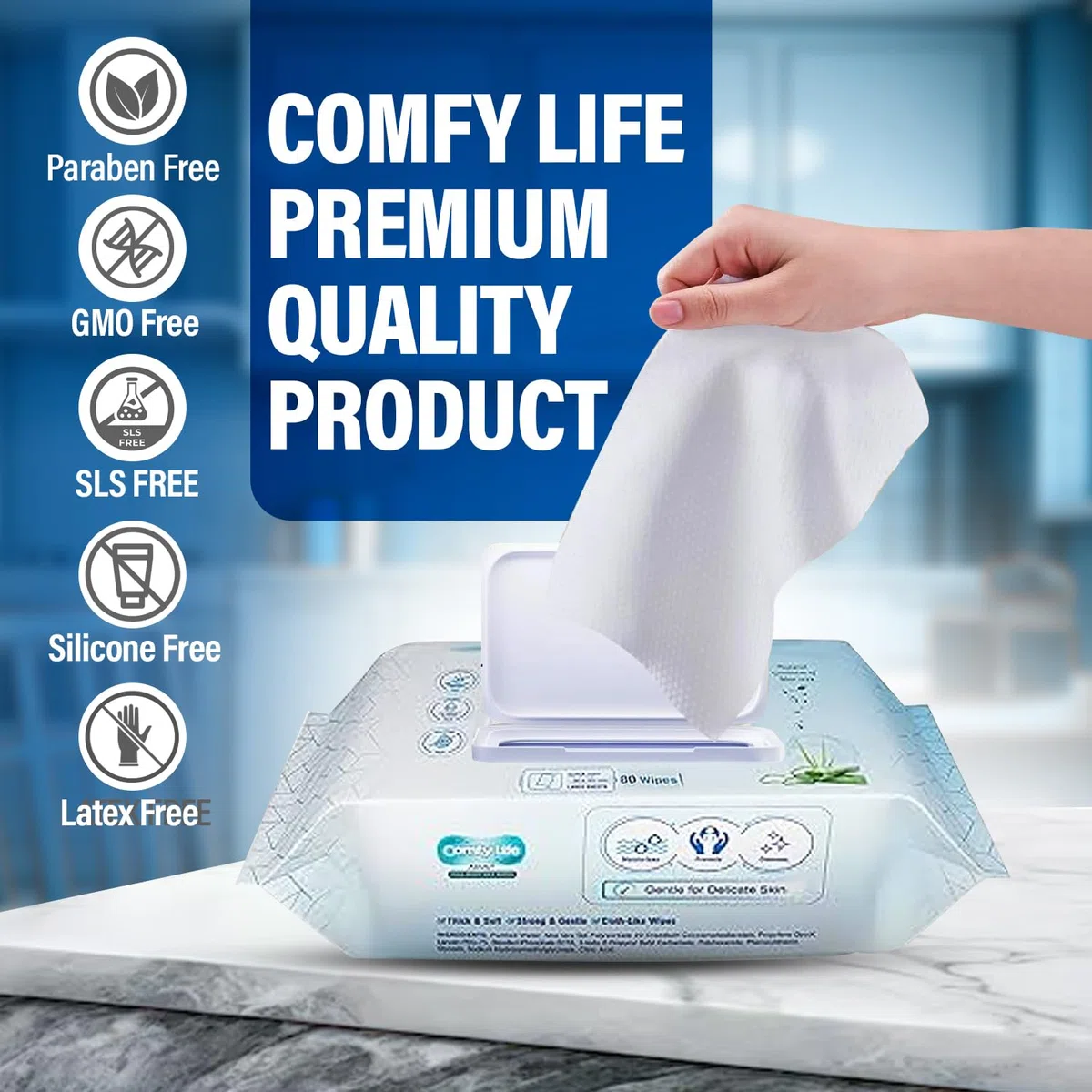 Comfy Life Premium nawilżane chusteczki do czyszczenia całego ciała dla dorosłych – duże, luksusowe, bez spłukiwania, bezzapachowe, miękkie prześcieradła (1 opakowanie (80 chusteczek)