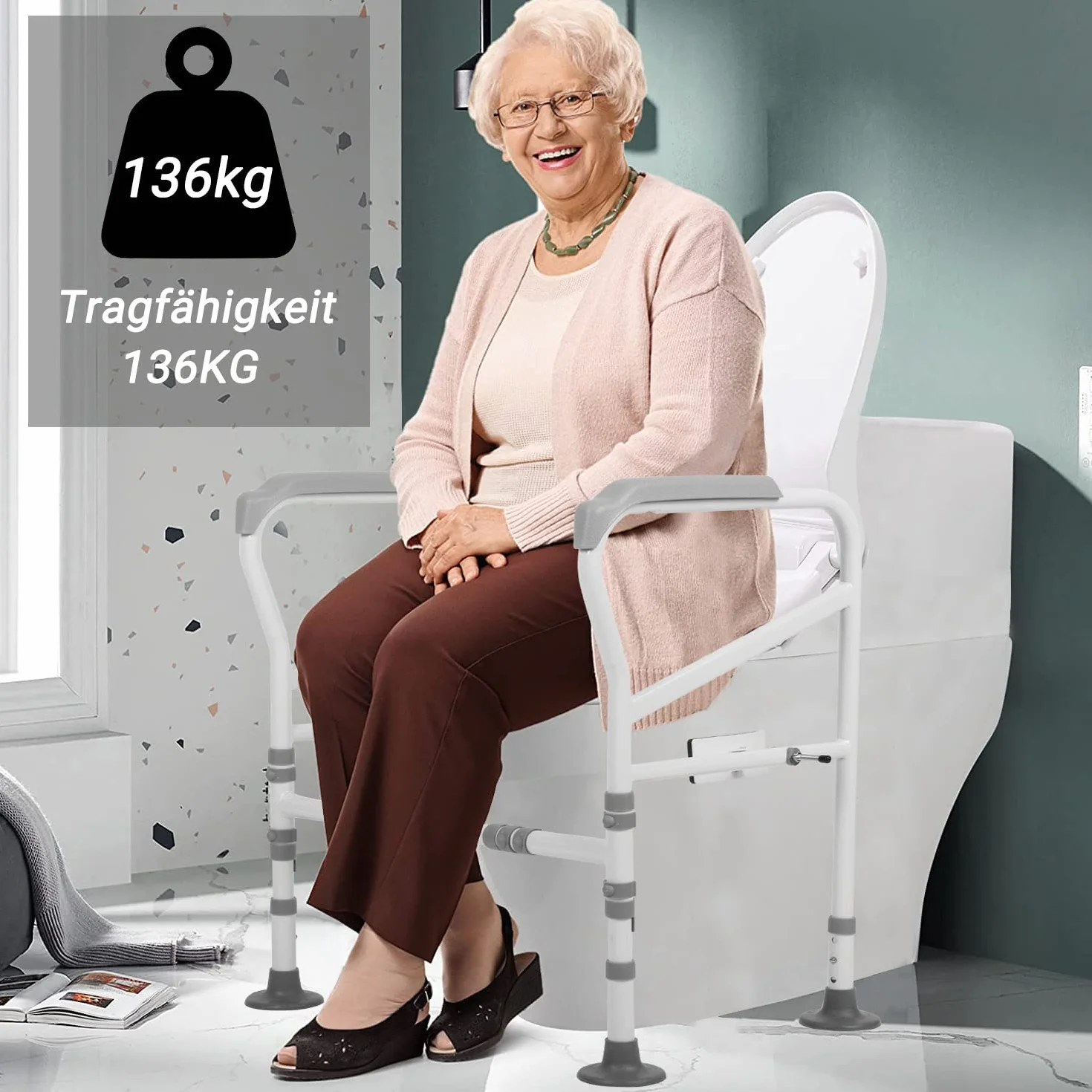 Regulowana w wysokości podstawka pod toaletę Wspornik toaletowy Bez żadnych wierceń Podstawa bezpieczeństwa dla toalet Wsparcie podczas wstawania z toalety Podpora toaletowa dla osób starszych, osób