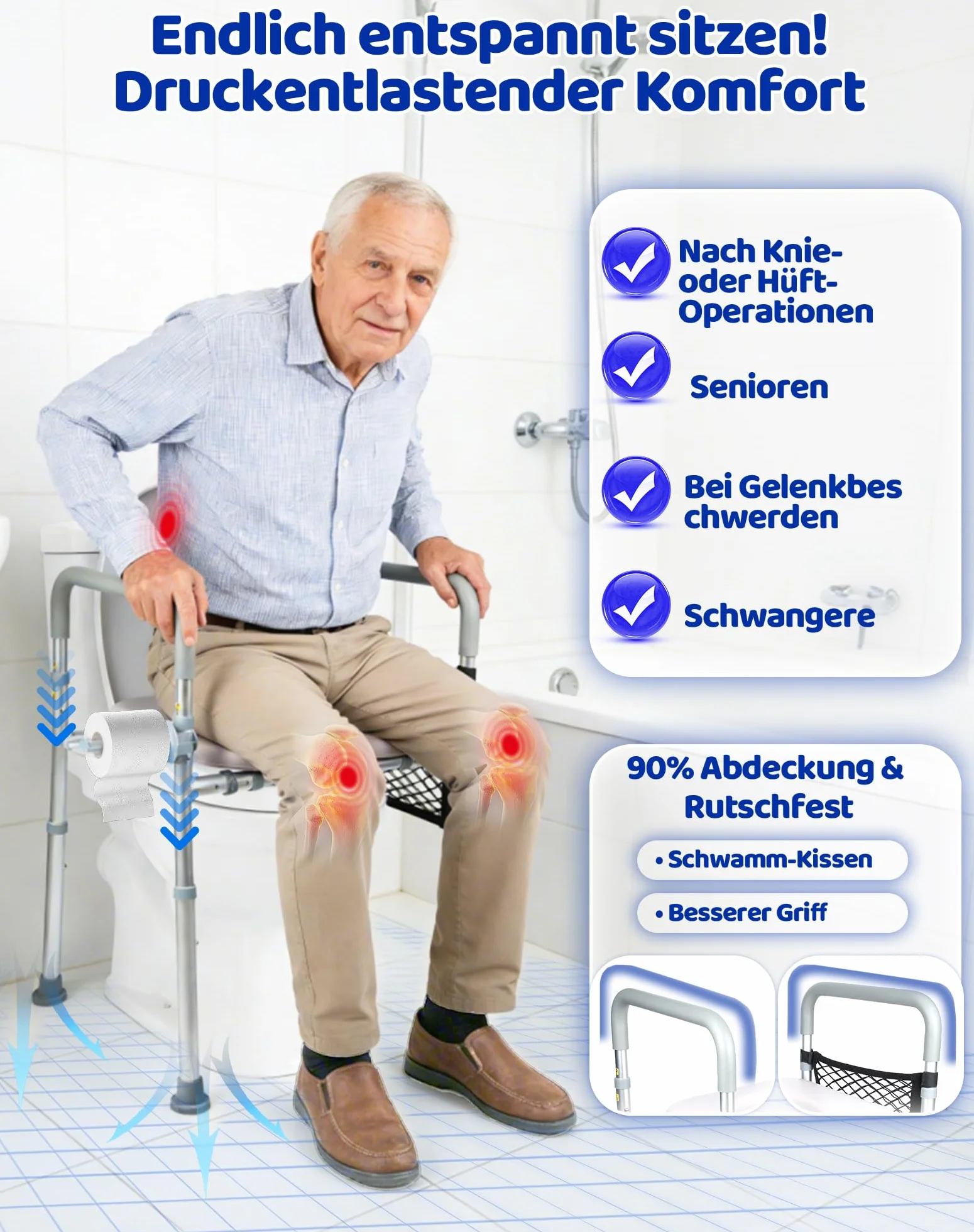Podwyższenie deski sedesowej z podłokietnikami, podwyższenie siedziska WC, pomoc w wstawaniu, nakładka toaletowa dla seniorów, podwyższone siedzisko toaletowe z regulowaną wysokością 6/szerokością 6
