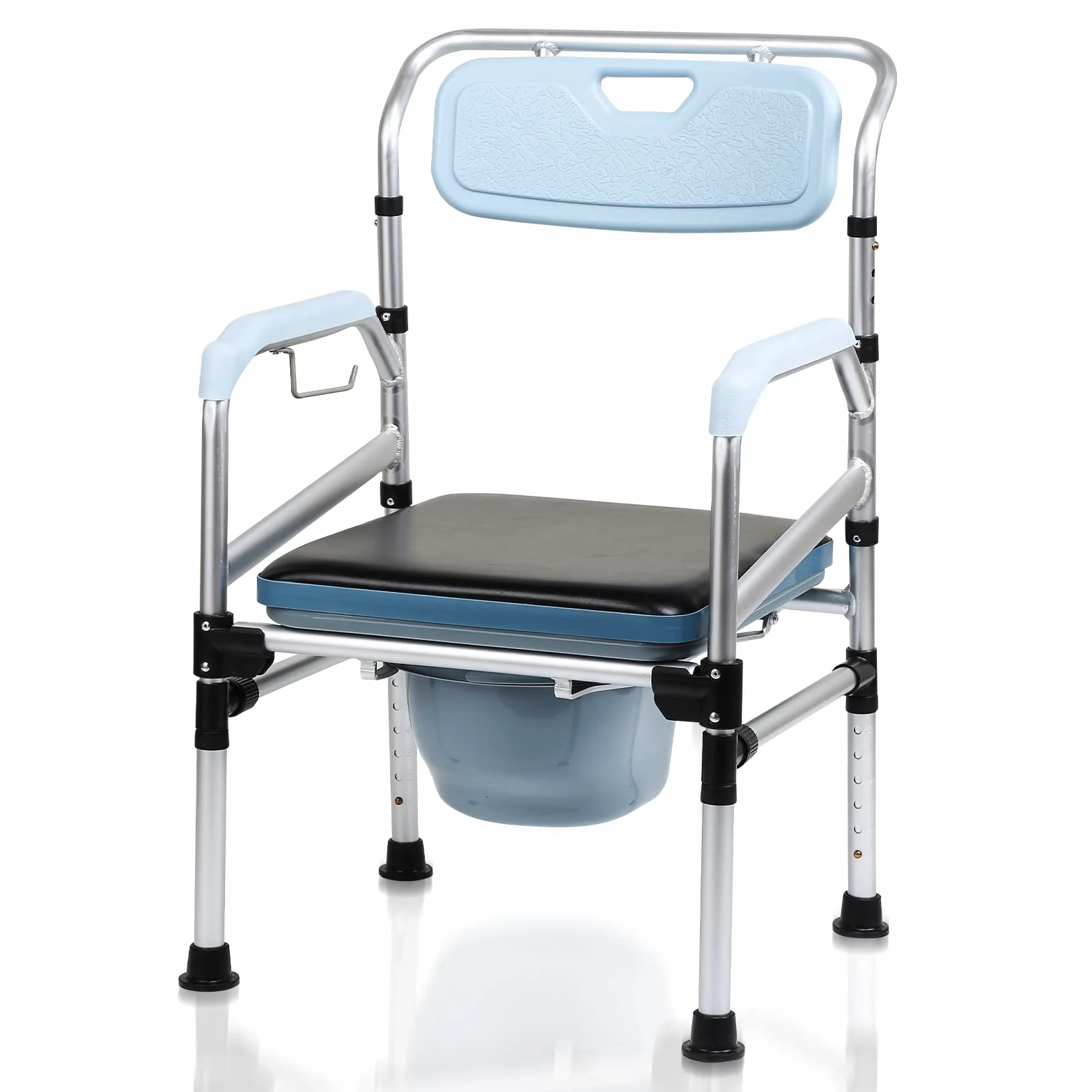 Krzesło toaletowe, krzesło łazienkowe, taboret prysznicowy do 160 kg, regulowana wysokość od 42 do 54 cm, z wyściełanym siedziskiem i wiadrem, krzesło nocne dla osób starszych i w ciąży