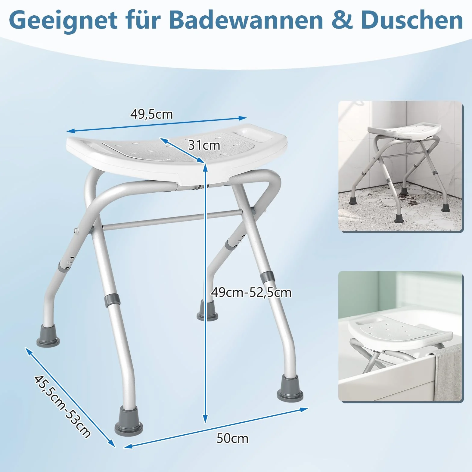 COSTWAY Taboret prysznicowy składany, krzesło prysznicowe 49-52,5 cm, z regulacją wysokości, ławka prysznicowa, obciążenie do 150 kg, taboret łazienkowy z antypoślizgowymi gumowymi nóżkami, pomoc pod