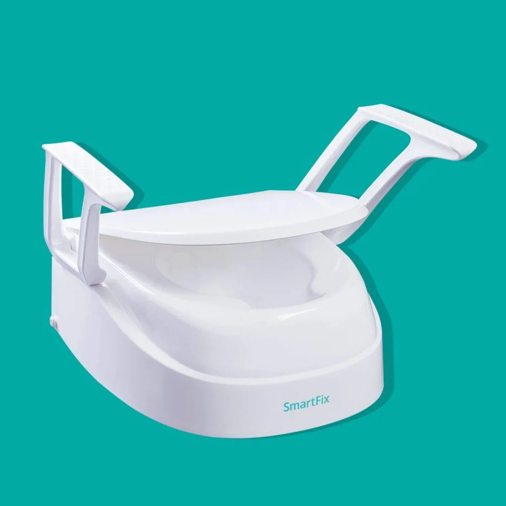 Dietz SmartFix 429112 podwyższona deska sedesowa z podłokietnikami, 3-stopniowa regulacja wysokości, biała, wyprodukowano w Niemczech HMV 33.40.01.1016