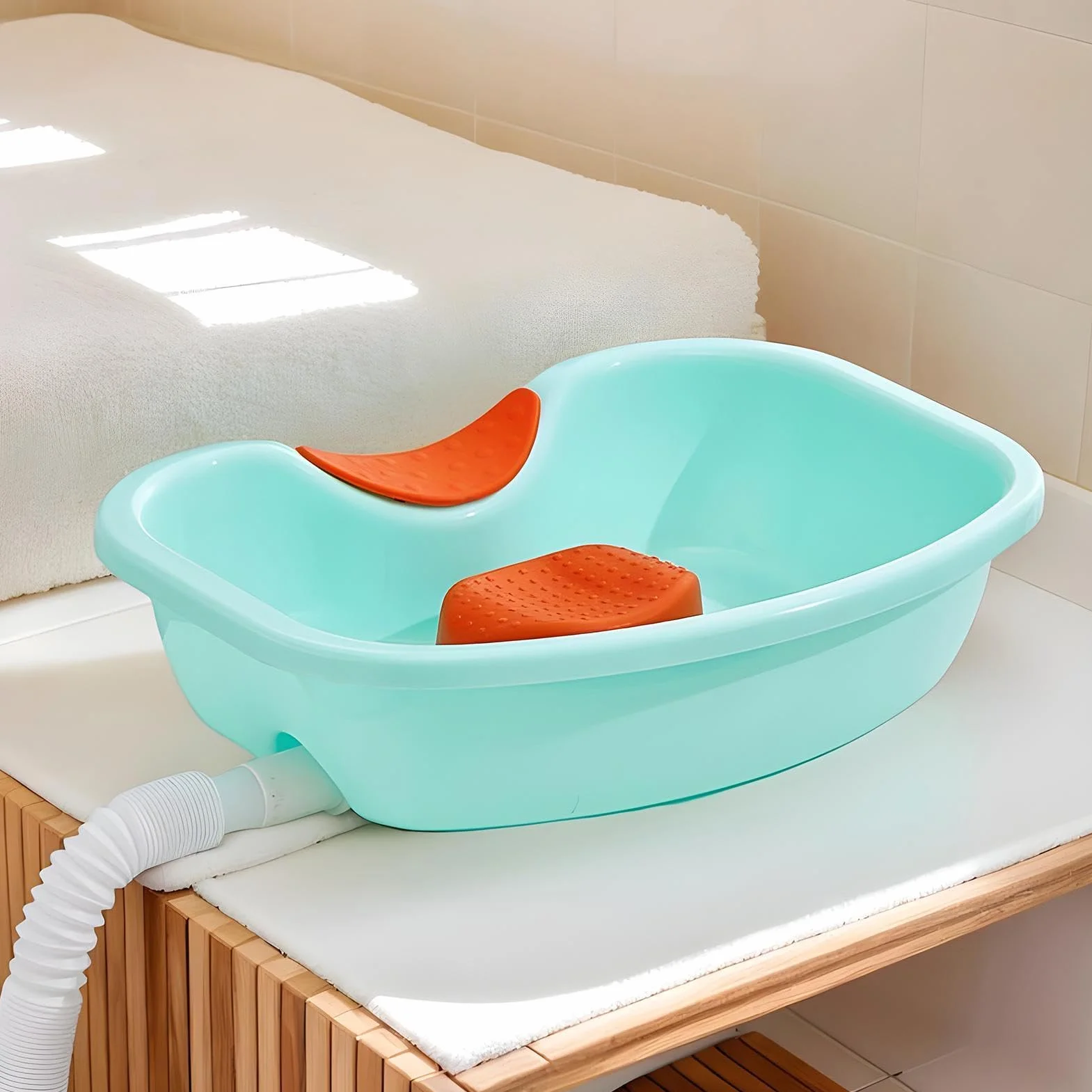 Przeno? miska szampon, przeno?ne miski szampon do domu z podparciem szyi - taca Buddy z w? ?em ?ywowym dla osób starszych, niepe?nosprawnych, niepe?nosprawnych, w ci? ?y, rannych