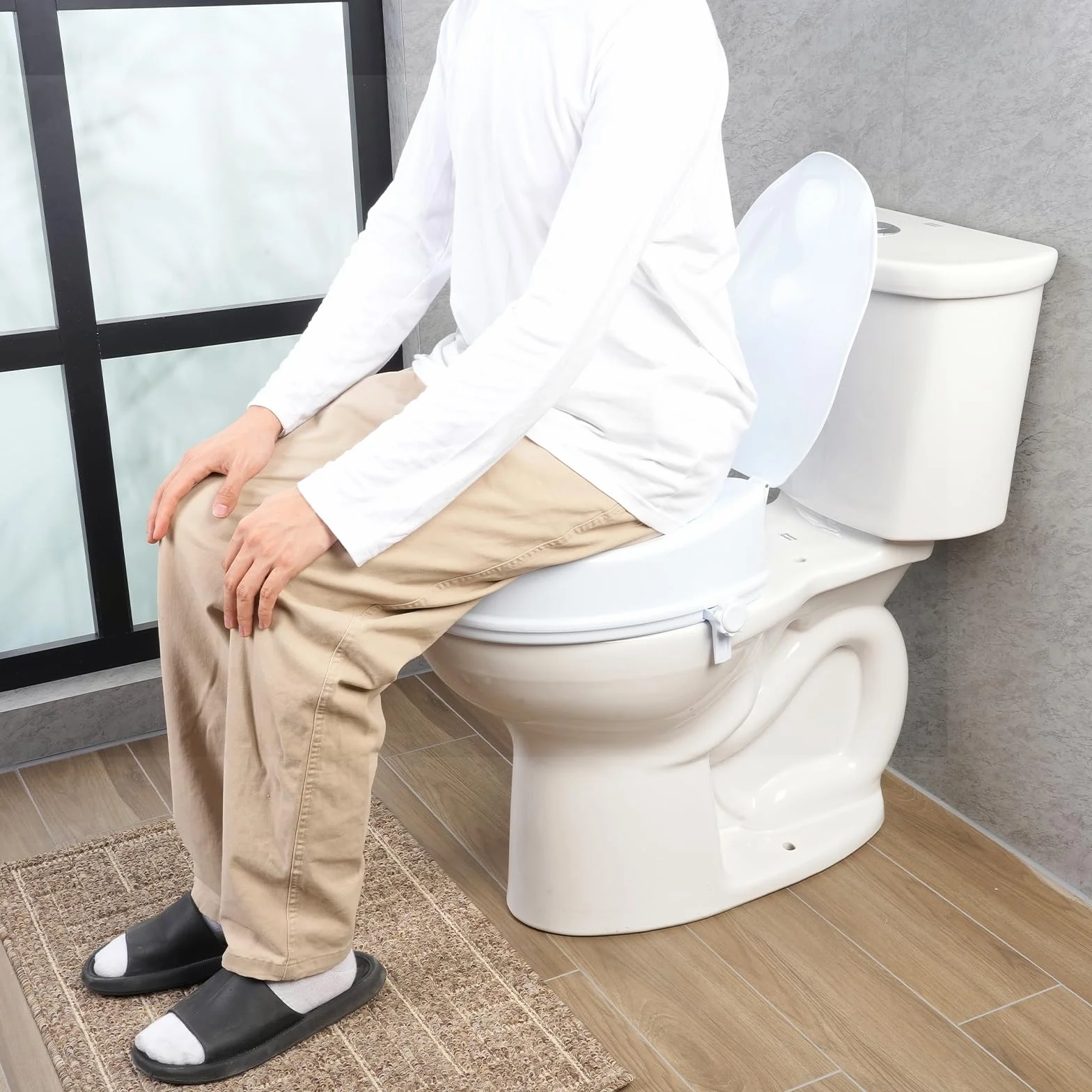 VEVOR Podwyższona deska sedesowa, wysokość 10 cm, nośność 136 kg, uniwersalny podnośnik deski sedesowej, blokada pręta śrubowego, z deską sedesową, dla osób starszych, osób niepełnosprawnych,