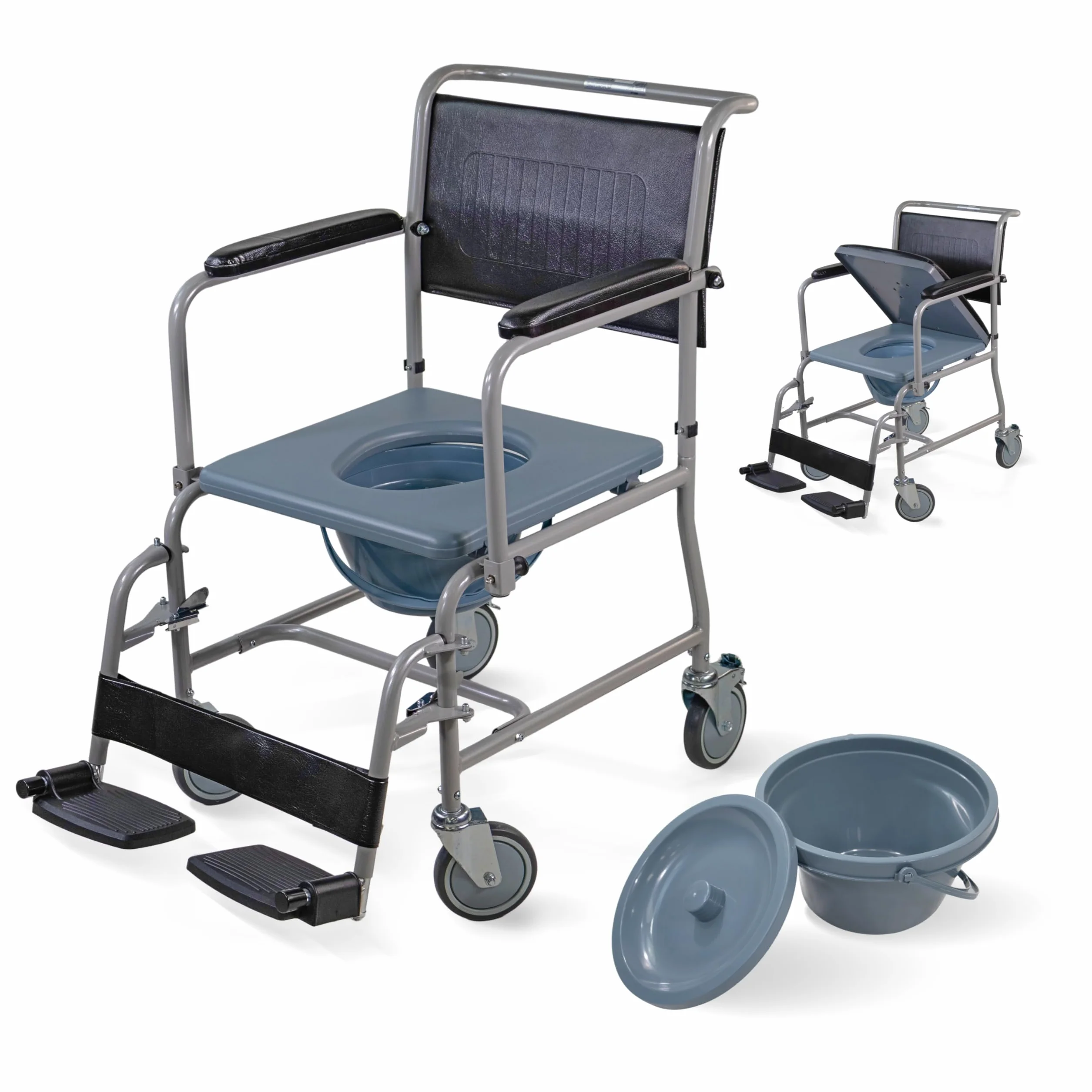 Mobiclinic, Wc krzesł na kółkach, Ancla, Toaleta dla osób niepełnosprawnych, Starszych, Składany podłokietnik i podnóżek ergonomiczny siedzenia, Szara