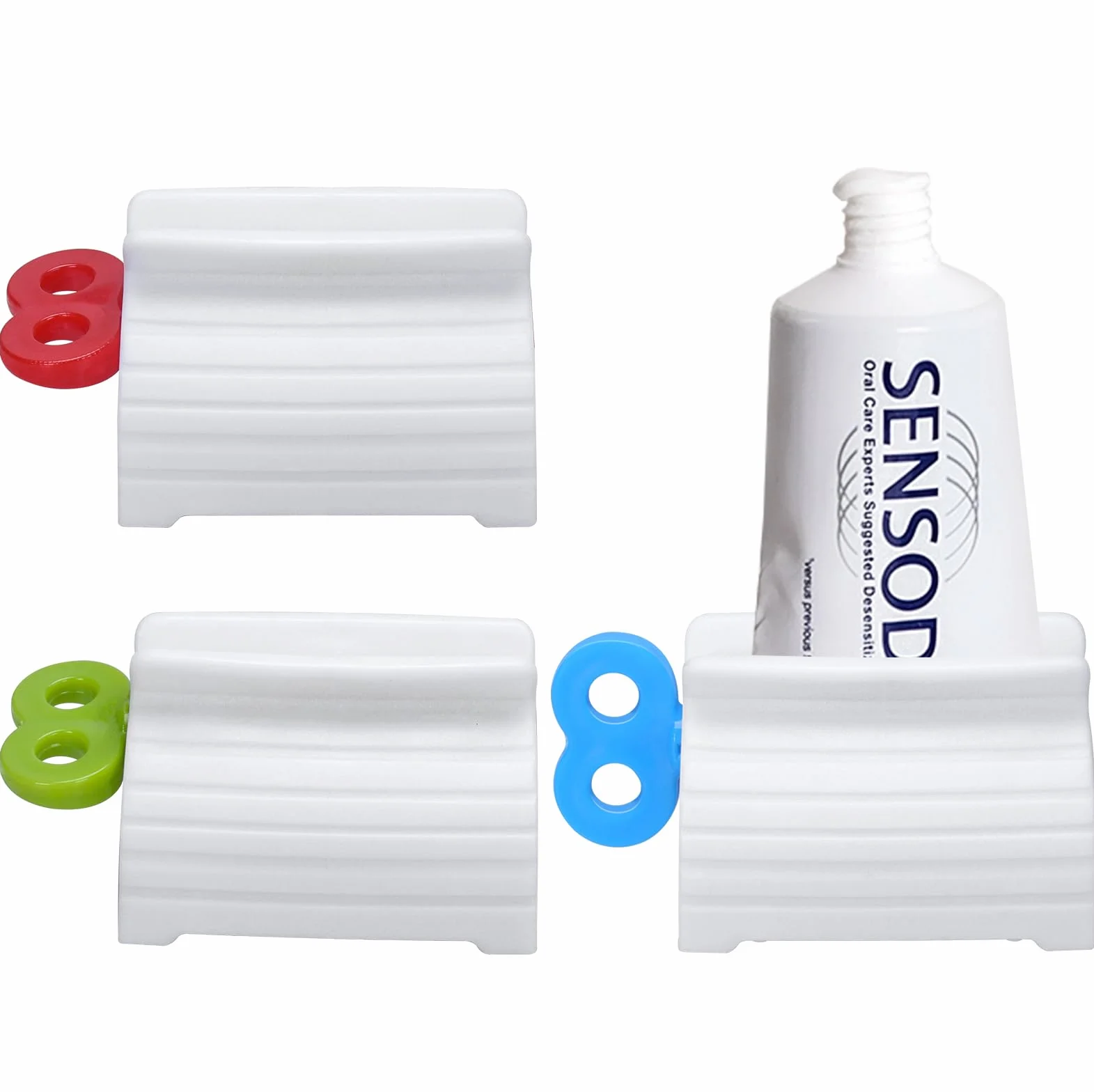 Zivacate Wyciskacz do pasty do zębów, 3 PCS Plastikowy obrotowy dozownik pasty do zębów, wyciskacz do tubek, pasta do zębów Akcesoria do uchwytów do łazienki (Czerwony/Zielony/Niebieski)