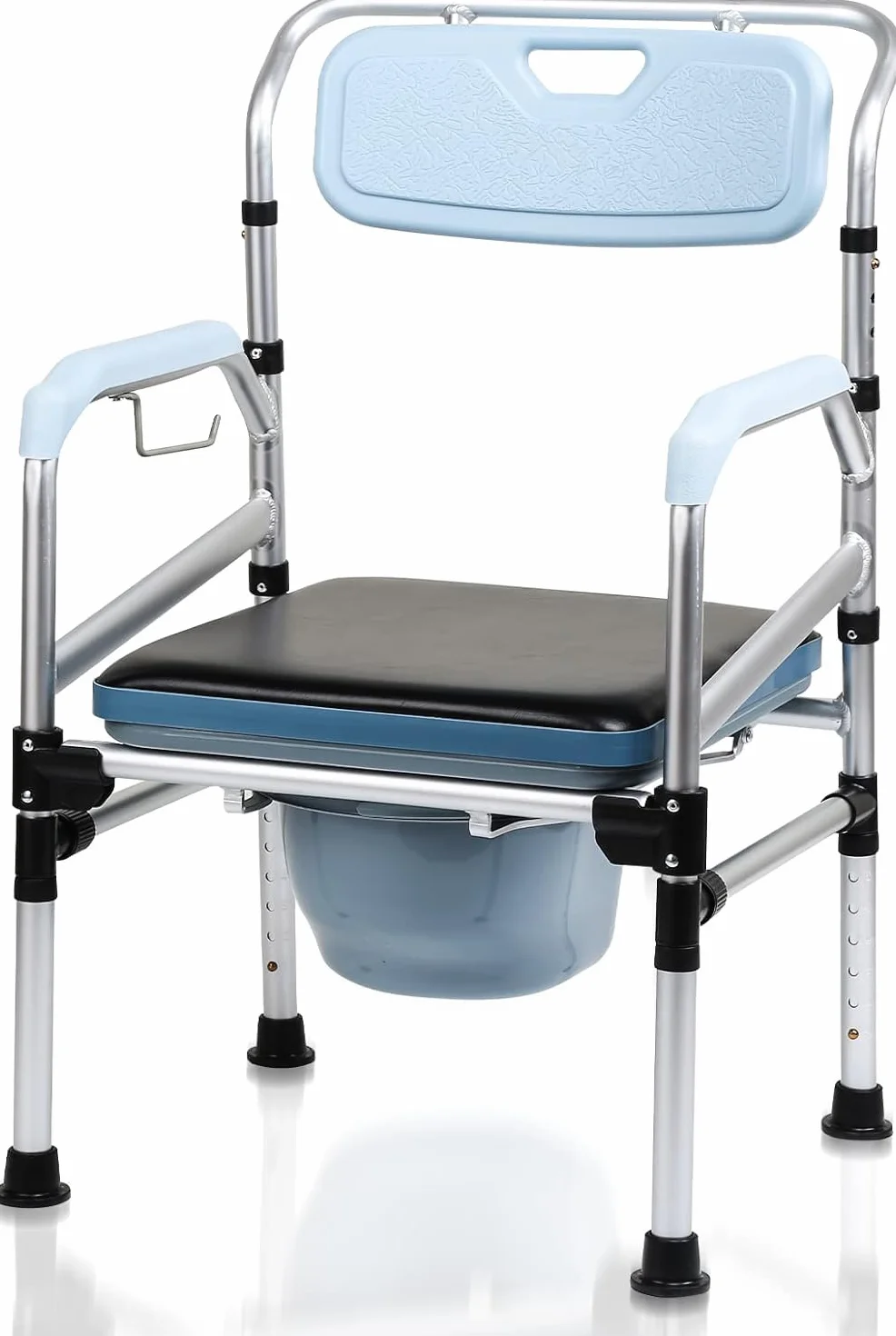 Krzesło toaletowe, dla seniorów, regulacja wysokości (42-54 cm), z wyściełanym siedziskiem i wiadrem toaletowym, stabilne do 160 kg