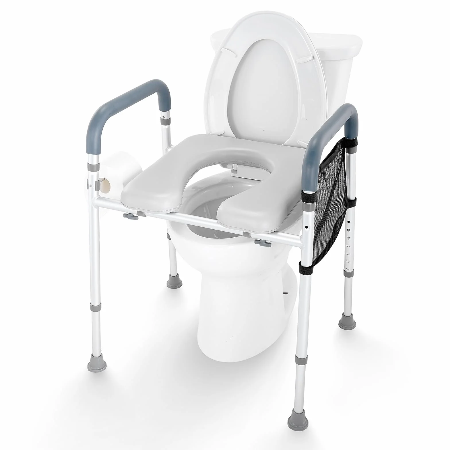 VEVOR Podwyższona deska sedesowa, 7-pozycyjna regulacja wysokości 49 cm - 64 cm, nośność 158 kg, z wygodną wyściełaną aluminiową ramą, uniwersalny stojak na deskę sedesową, dla osób starszych, osób