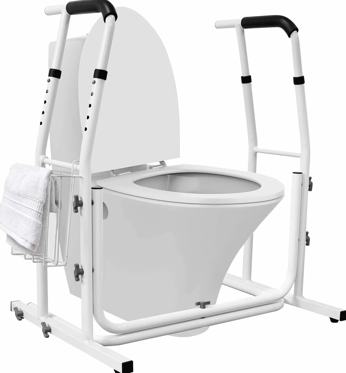 NAIZY Rama WC Securise WC z regulacją wysokości, regulowany pod kątem uchwyt na toaletę z koszem do przechowywania, obciążenie do 200 kg