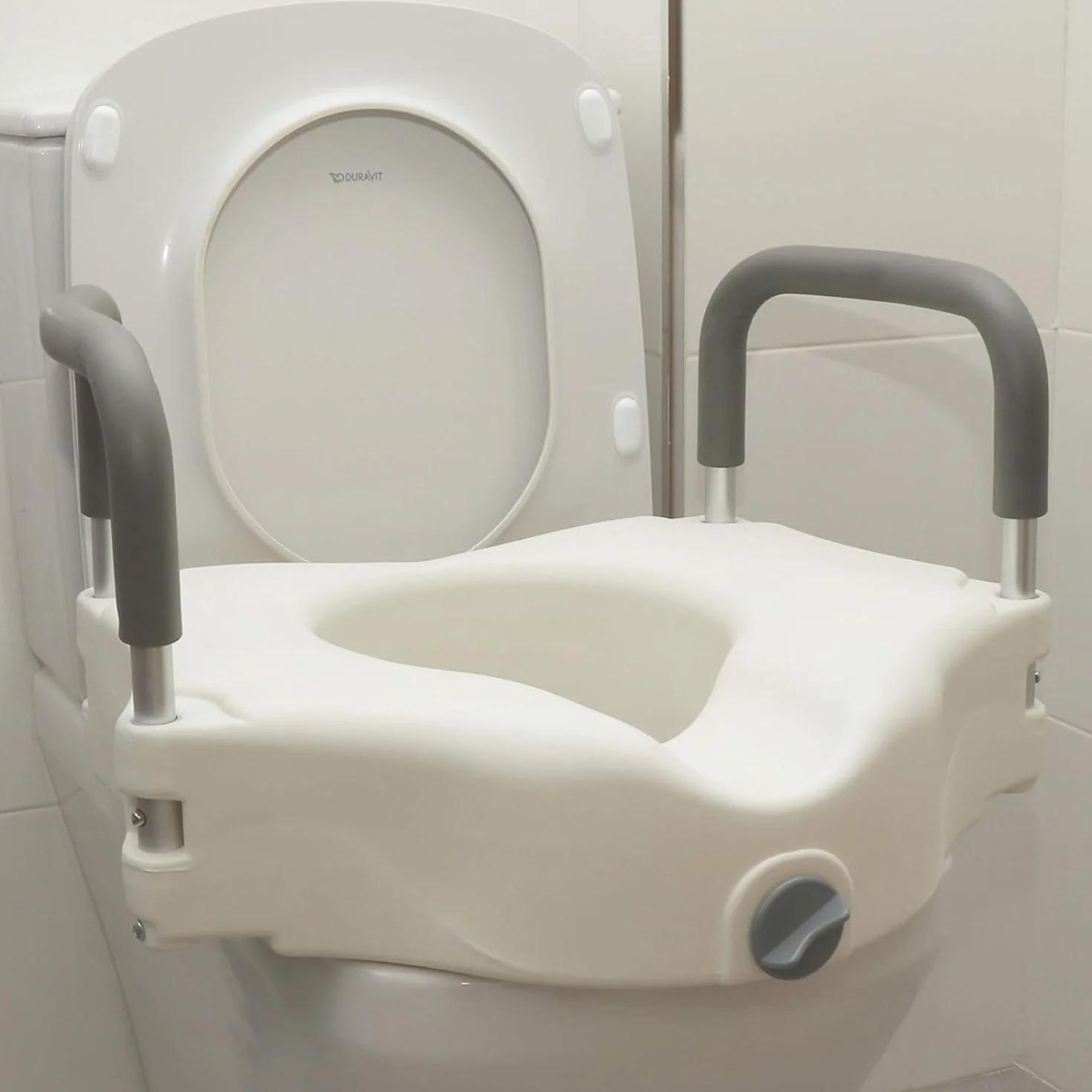 OrtoPrime Podnośnik toaletowy dla dorosłych z wyściełanym podłokietnikiem - Wysokość 12 cm - Podnośnik WC do toalety - Podnośnik toaletowy dla dorosłych z zabezpieczeniem - Podnośnik toaletowy
