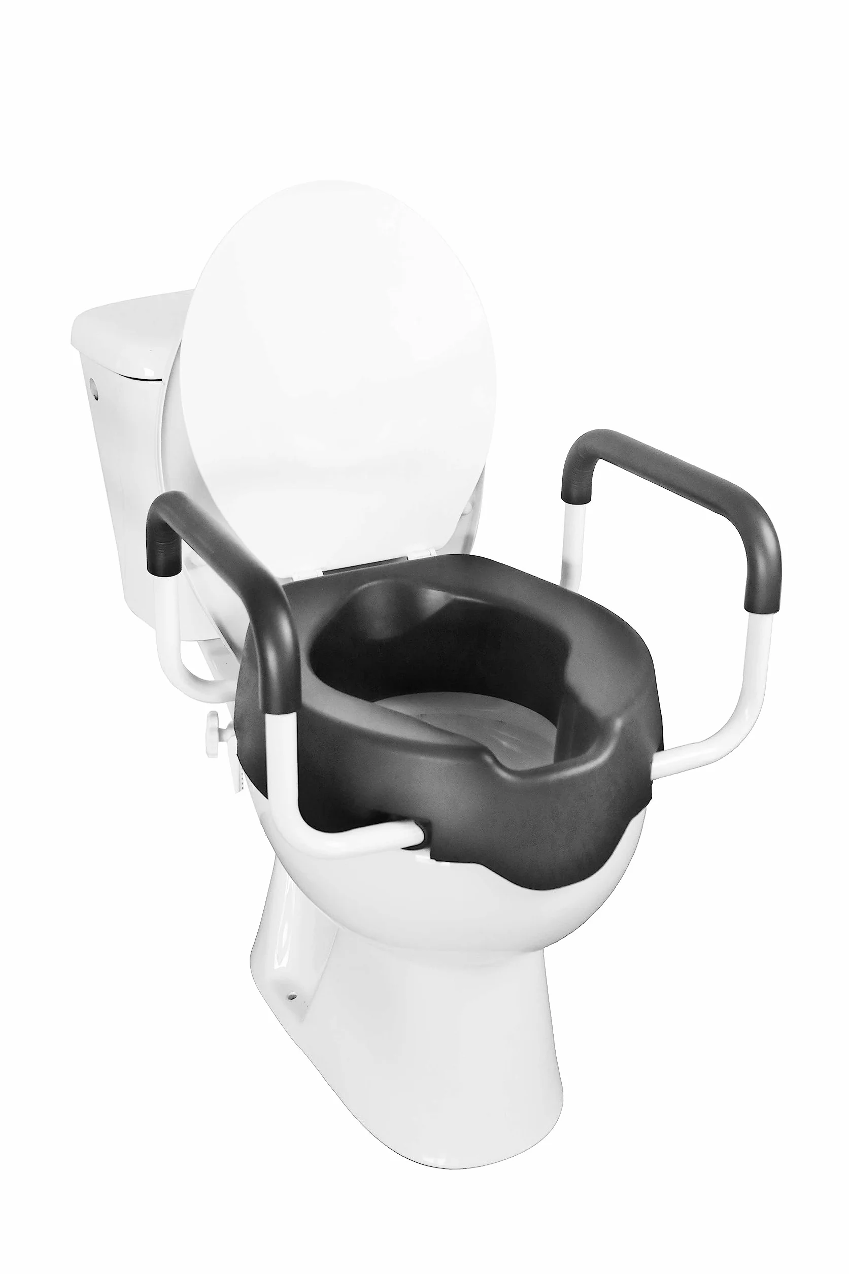 KMINA Podnośnik toaletowy dla dorosłych z podłokietnikiem i pokrywą, wysokość 10 cm, miękka wyściółka, ortopedyczna deska sedesowa, łatwa instalacja i bezpieczeństwo