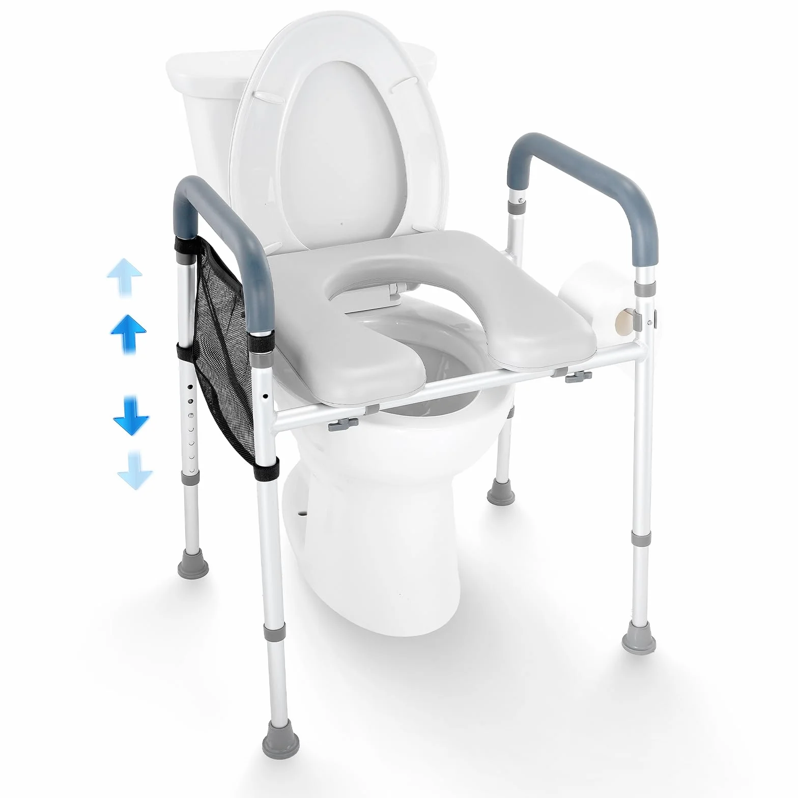 VEVOR Podwyższona deska sedesowa, 7-pozycyjna regulacja wysokości 49 cm - 64 cm, nośność 158 kg, z wygodną wyściełaną aluminiową ramą, uniwersalny stojak na deskę sedesową, dla osób starszych, osób