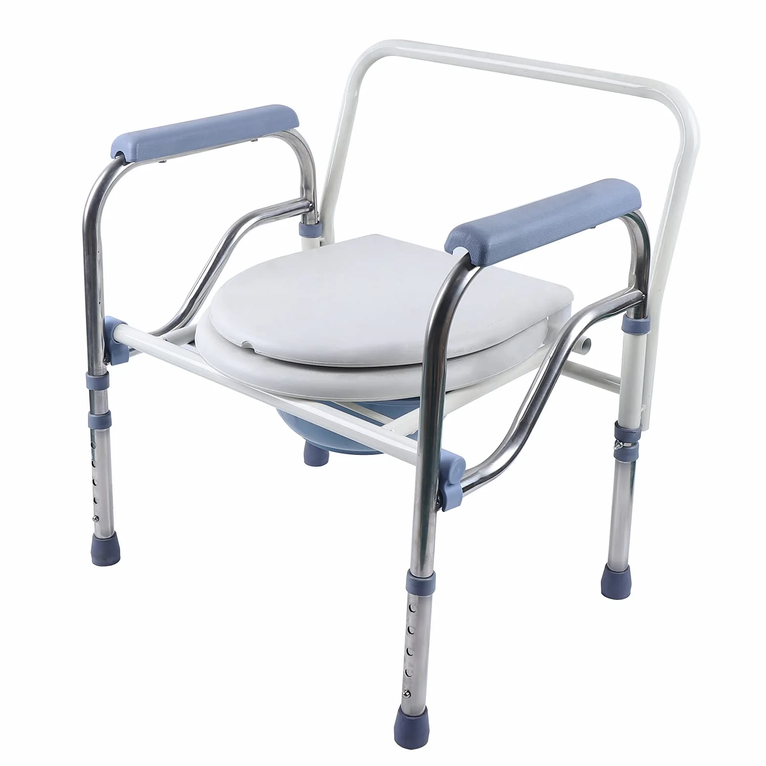 Krzesło toaletowe dla seniorów, deska sedesowa, składany uchwyt ze stali nierdzewnej, z wiadrem do WC, krzesło prysznicowe, do 150 kg, kolor biały