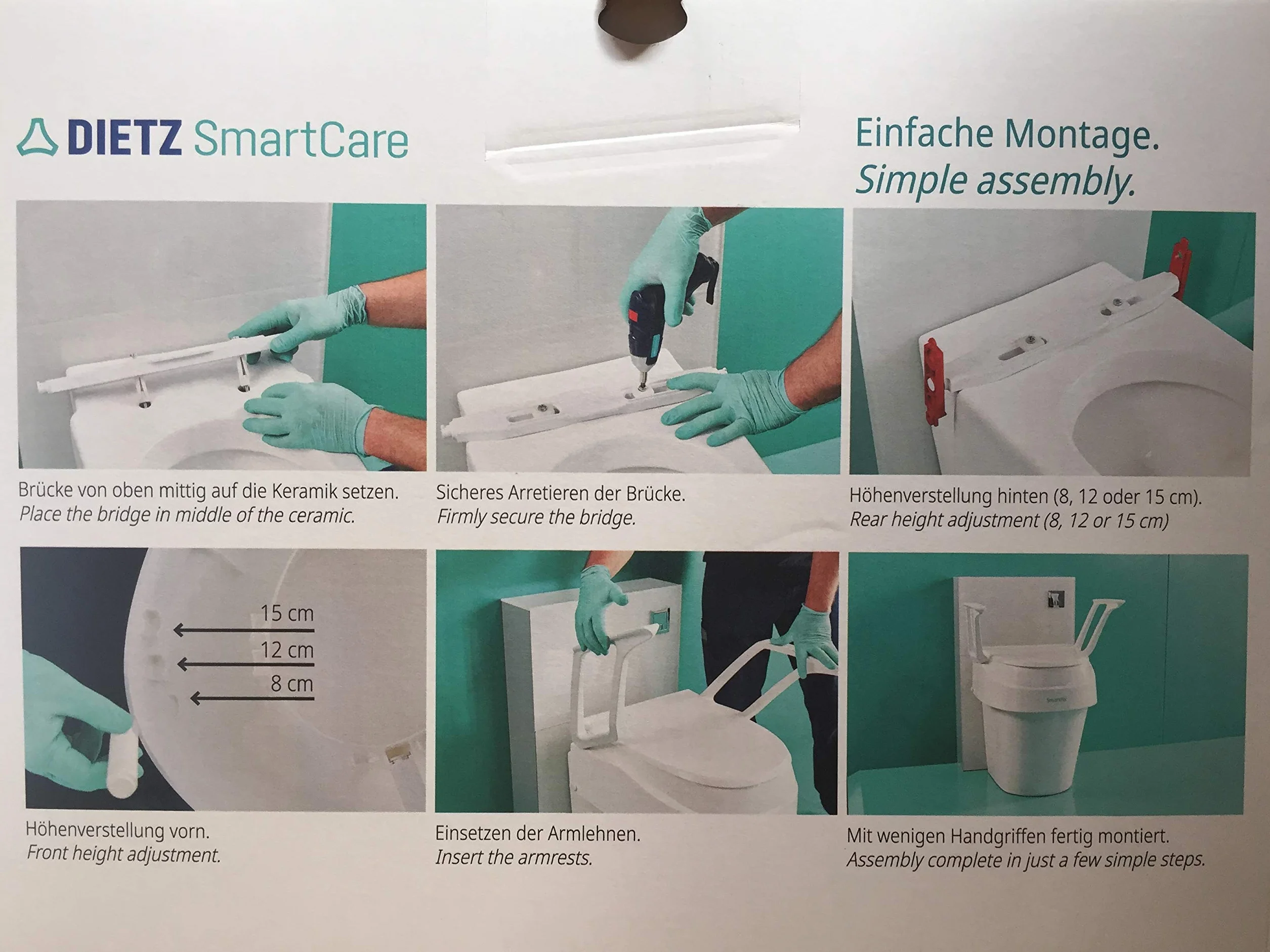Dietz SmartFix 429112 podwyższona deska sedesowa z podłokietnikami, 3-stopniowa regulacja wysokości, biała, wyprodukowano w Niemczech HMV 33.40.01.1016