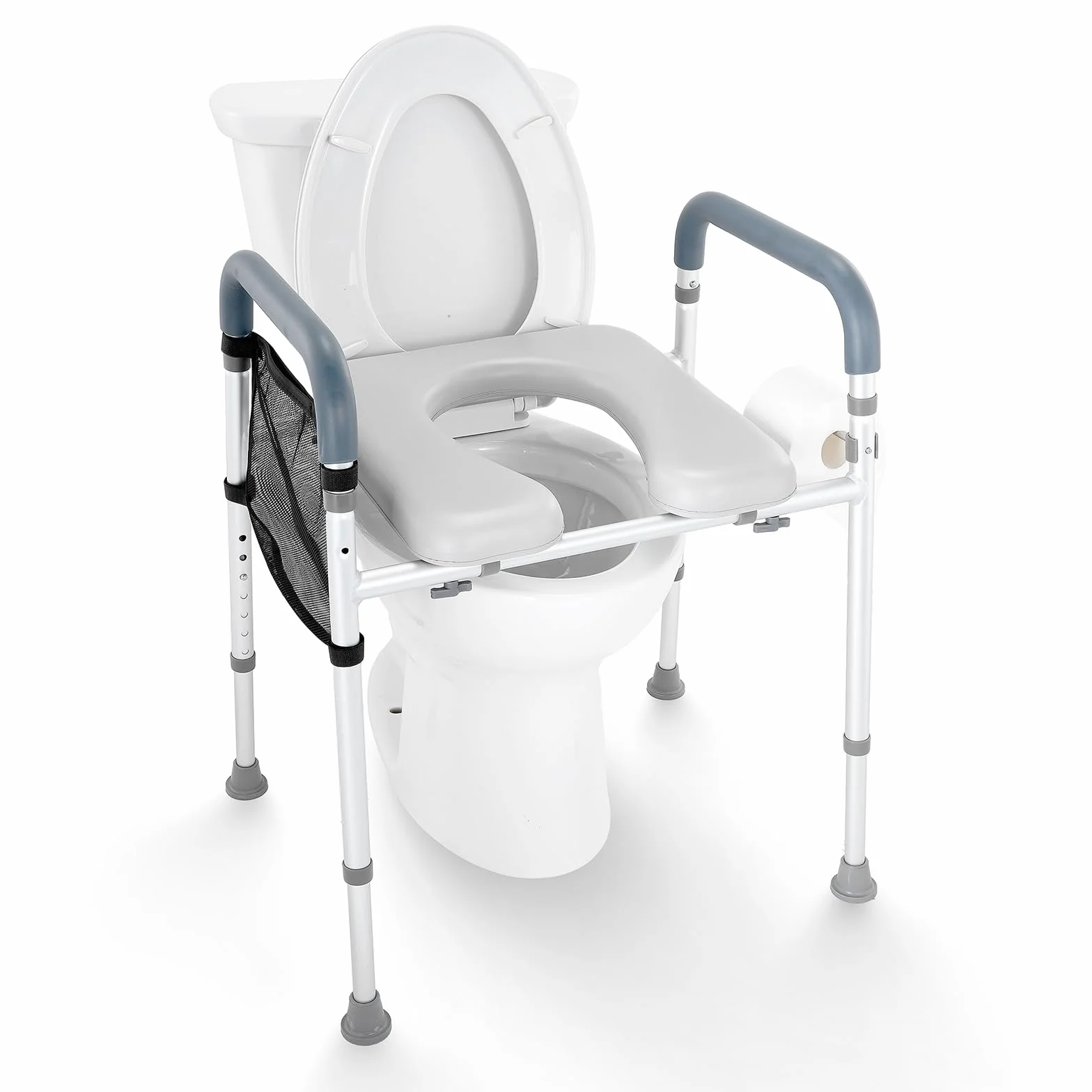 VEVOR Podwyższona deska sedesowa, 7-pozycyjna regulacja wysokości 49 cm - 64 cm, nośność 158 kg, z wygodną wyściełaną aluminiową ramą, uniwersalny stojak na deskę sedesową, dla osób starszych, osób