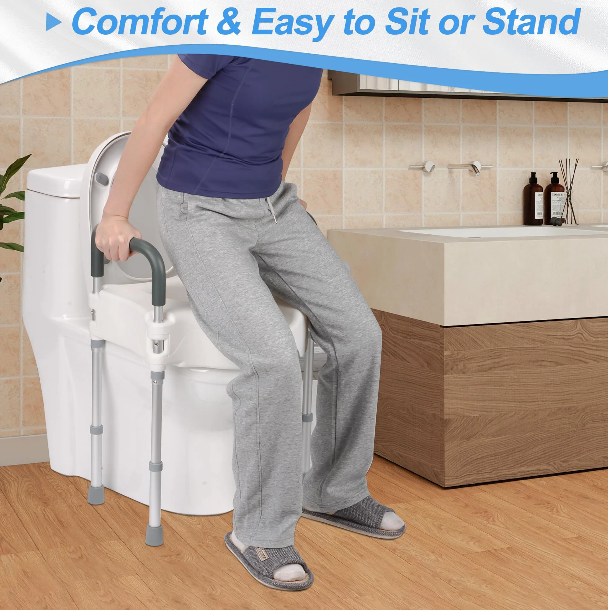 Podwyższacz sedesu, Podnośnik siedziska WC, Ergonomiczny podwyższacz dla seniorów, Siedzisko podwyższane z uchwytami, Bezpieczny, Łatwy montaż